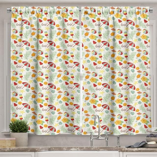 Ambesonne Floral Tailored 27.5'' W Kitchen Curtain in (Set of 2)