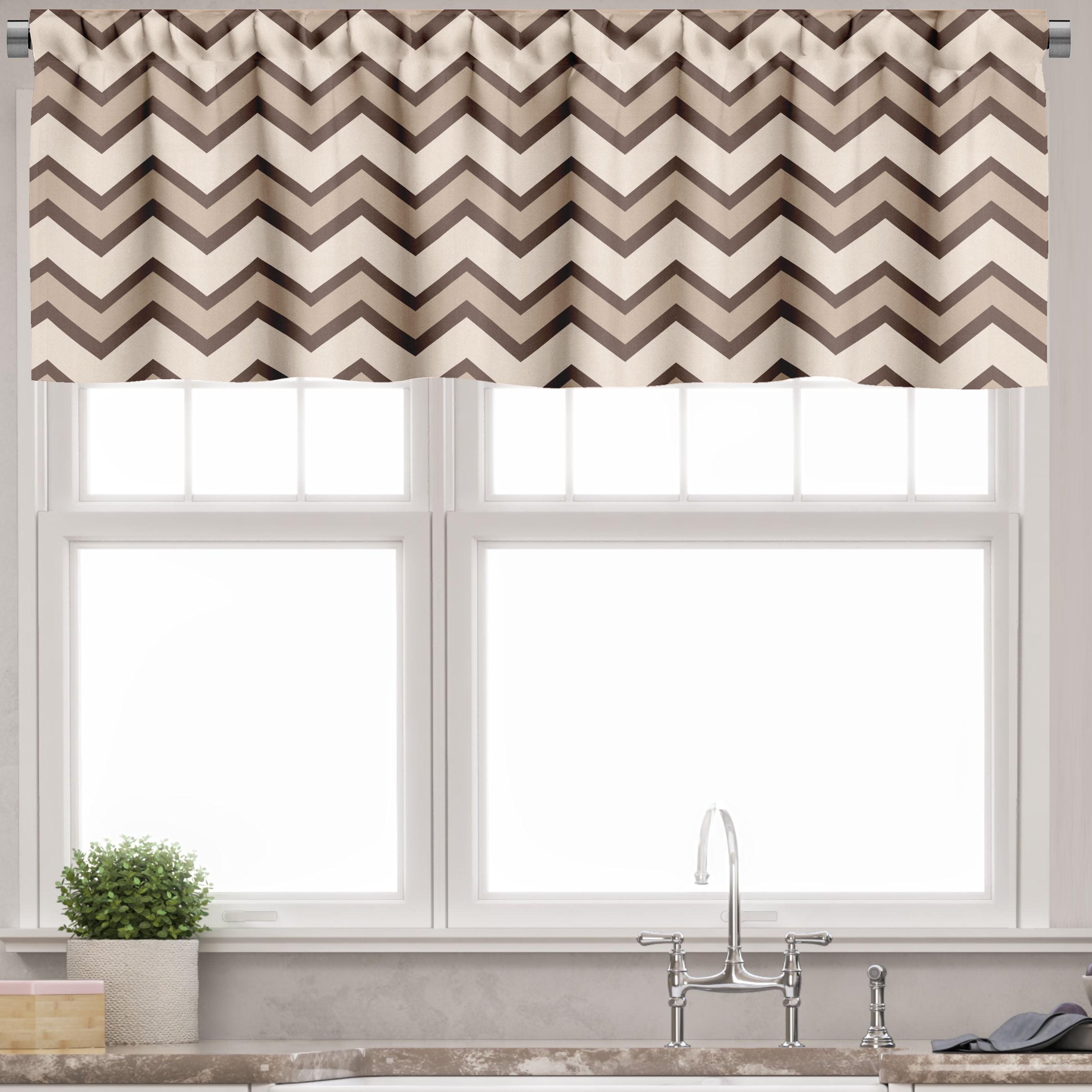 Tan and Brown Chevron Zigzag Rod Pocket Valance Set