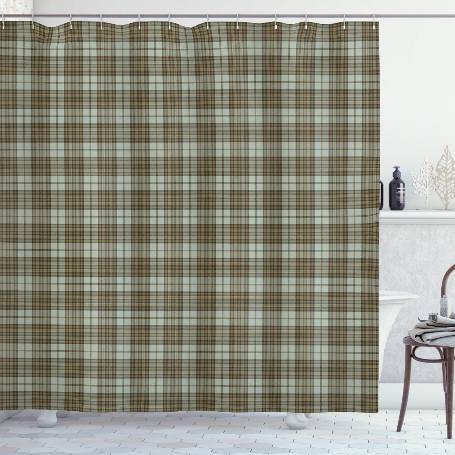 Plaid Shower Curtain with Hooks Included