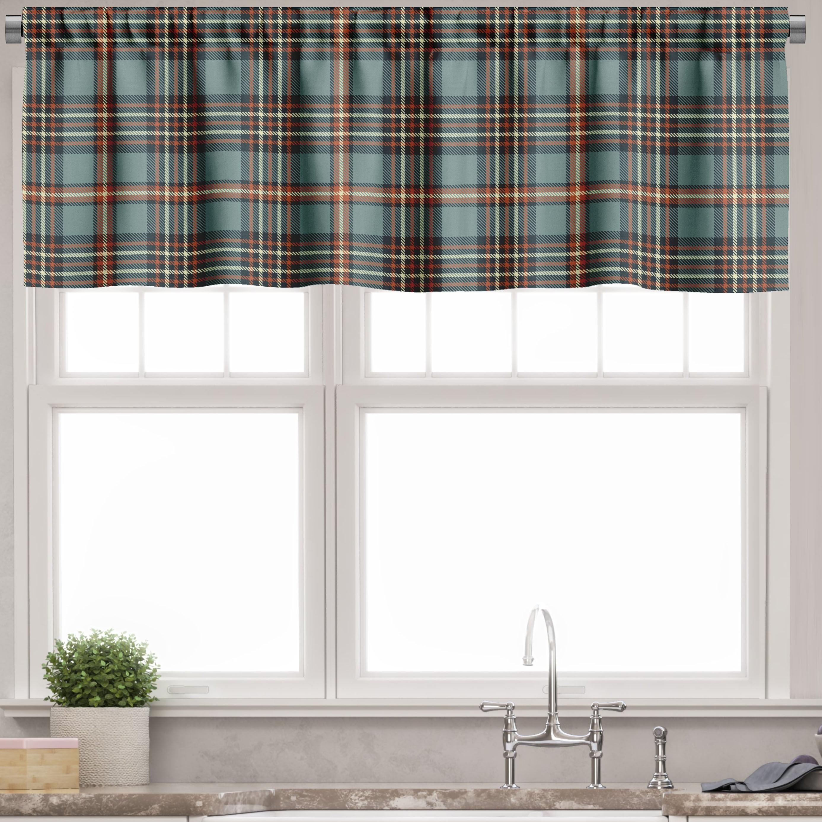 Ambesonne Redwood and Blue Tartan Satin Polyester Valance 54" x 18"