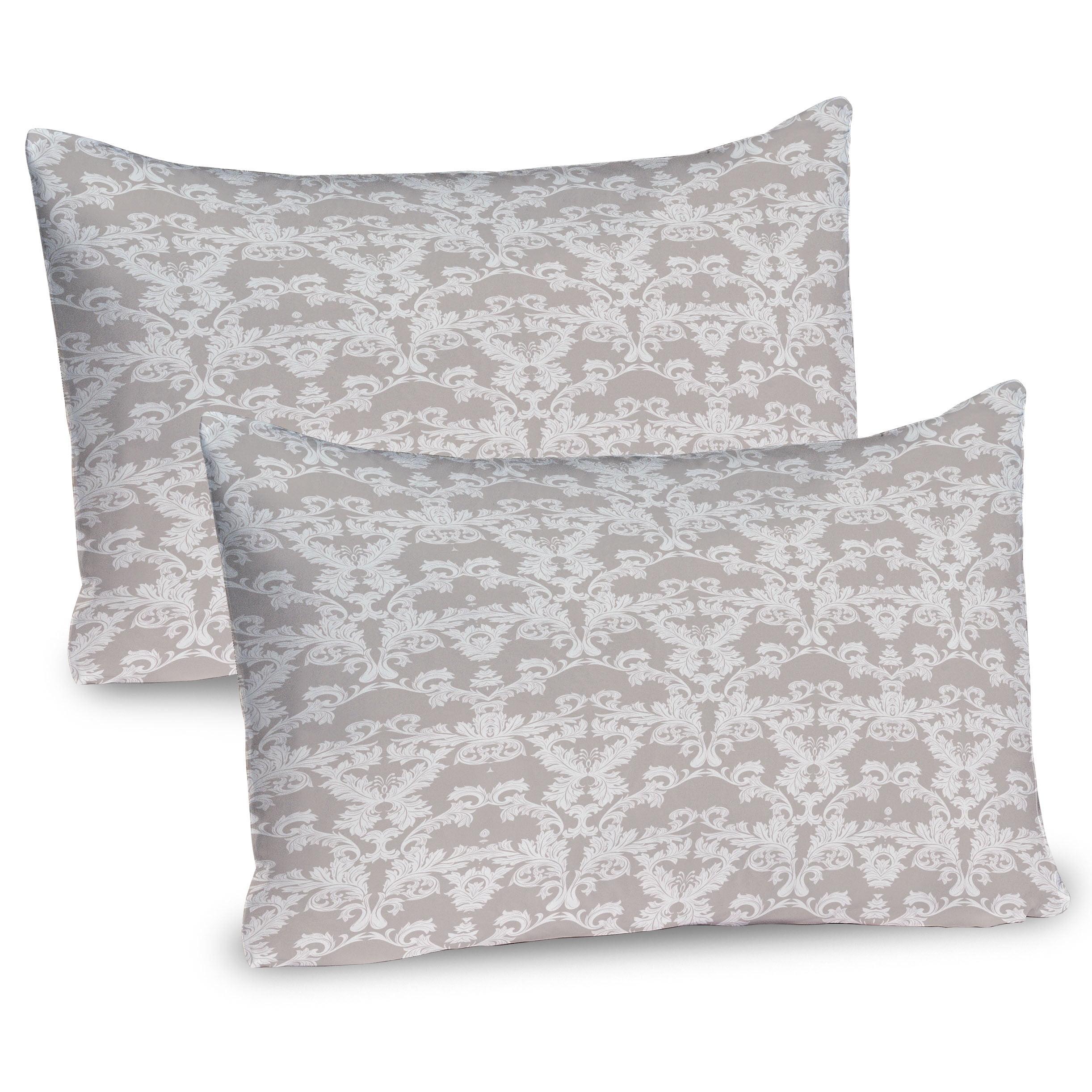 Taupe and White Damask Microfiber Pillow Shams 26" x 20" Set of 2