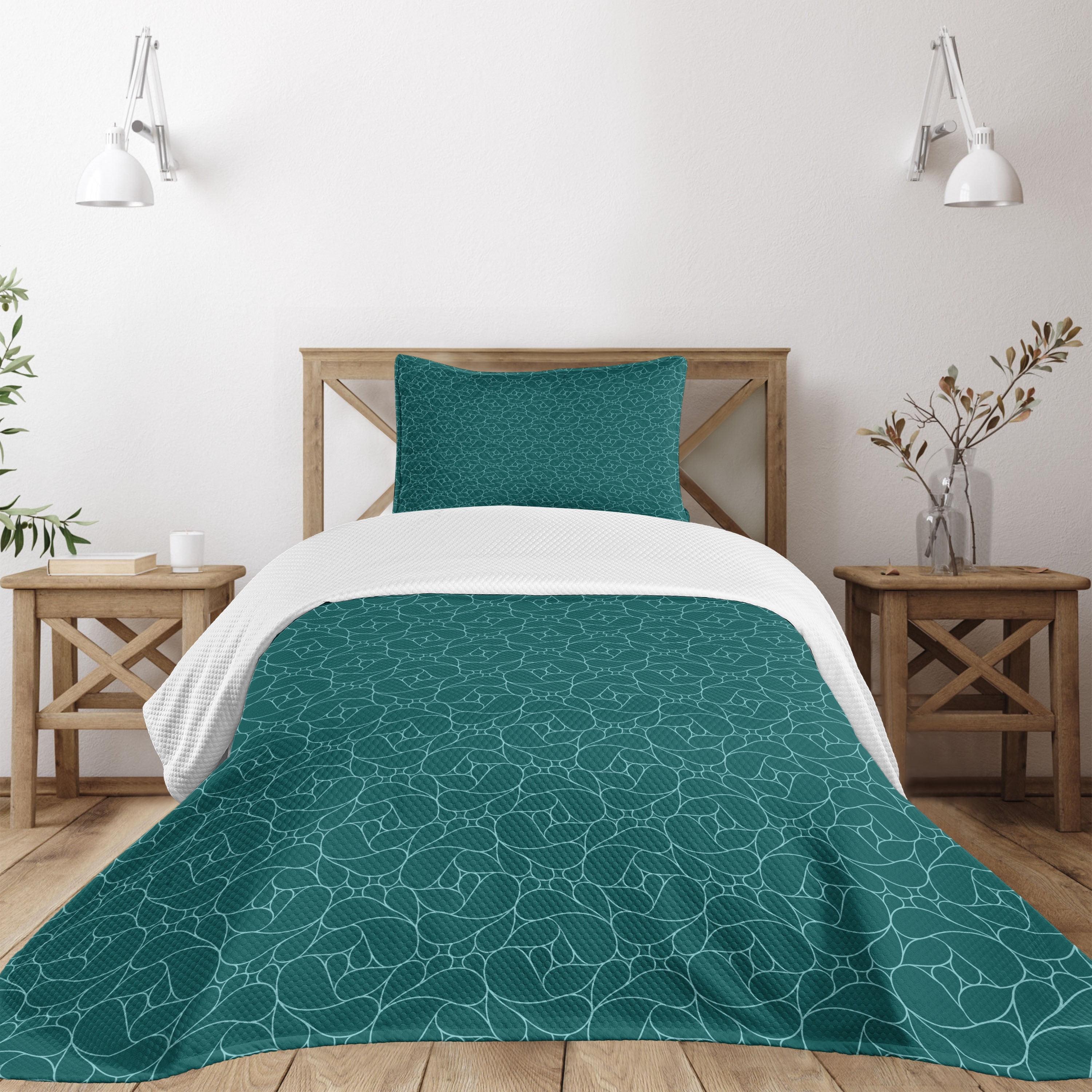 Ambesonne Ambesonne Teal Bedspread Abstract Modern Line Art Turquoise and Teal