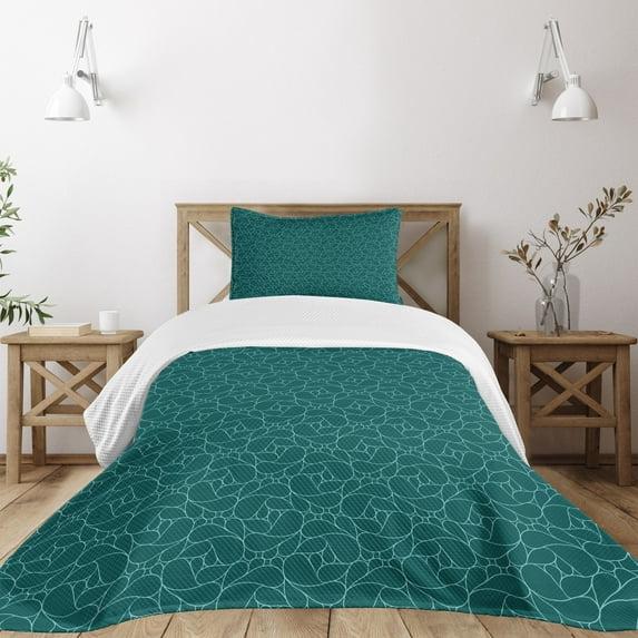 Ambesonne Ambesonne Teal Bedspread Abstract Modern Line Art Turquoise and Teal