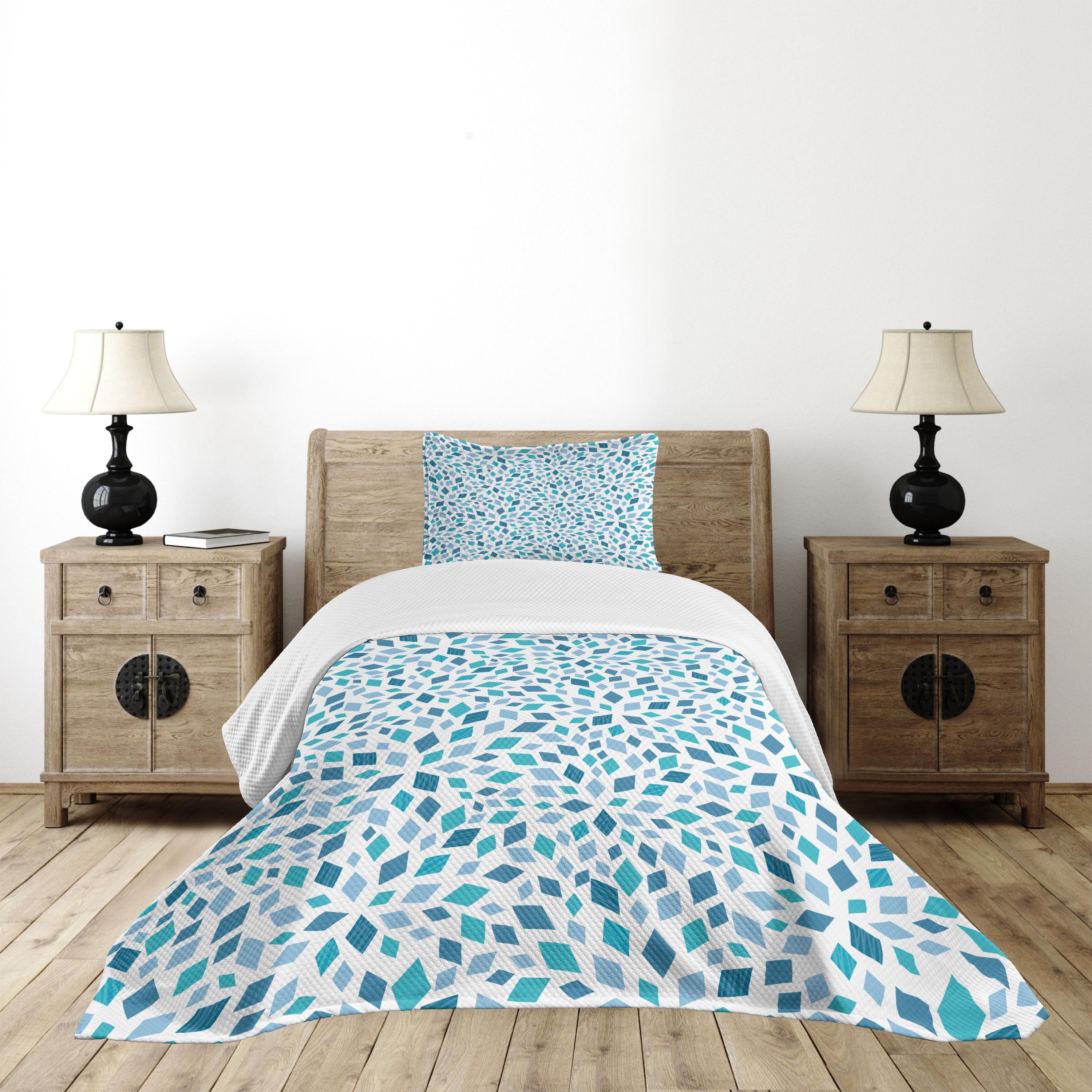 Teal and Slate Blue Mosaic Twin Bedspread Set