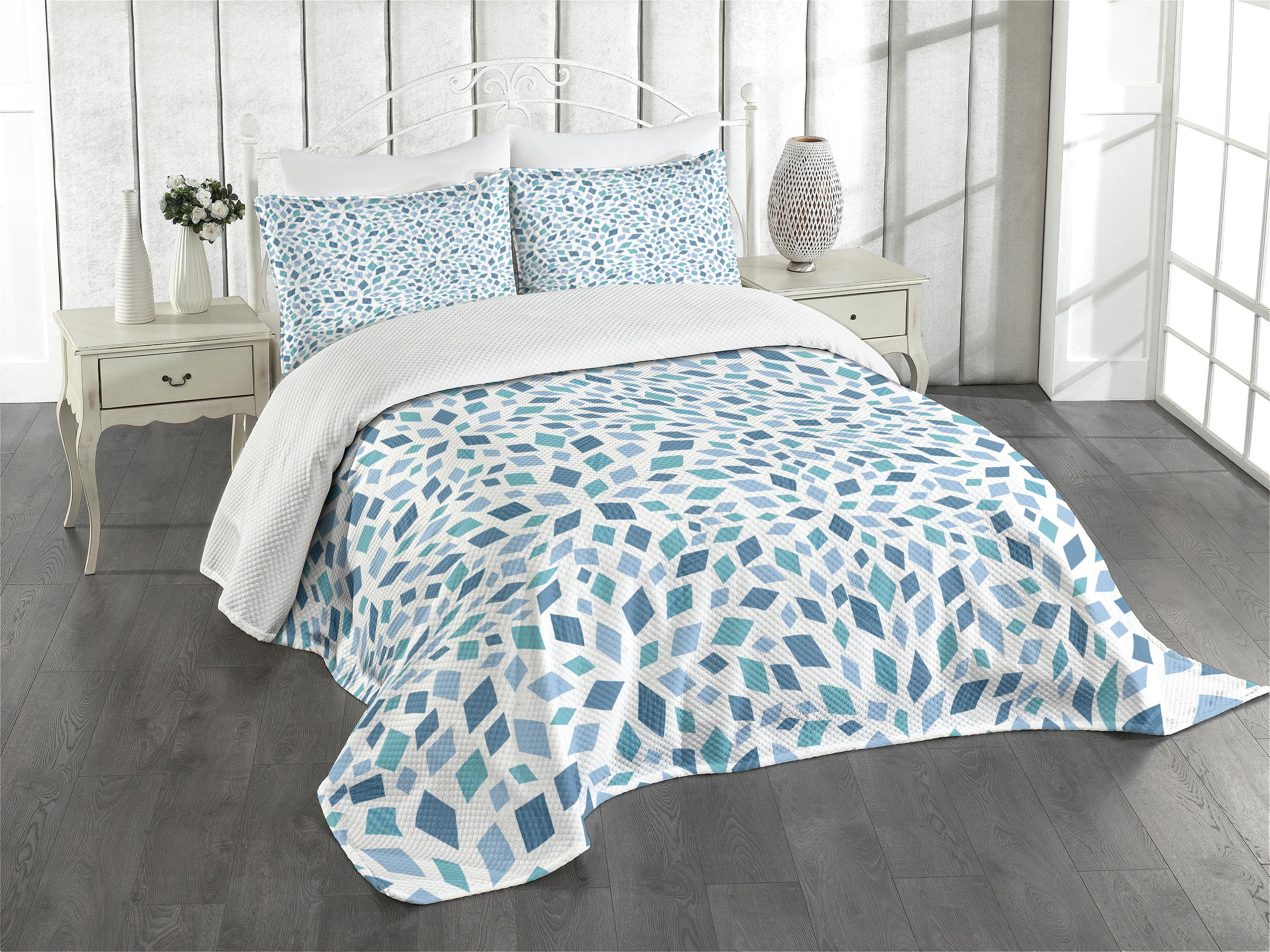 King Blue Quilted Bedspread Set with Pillow Shams