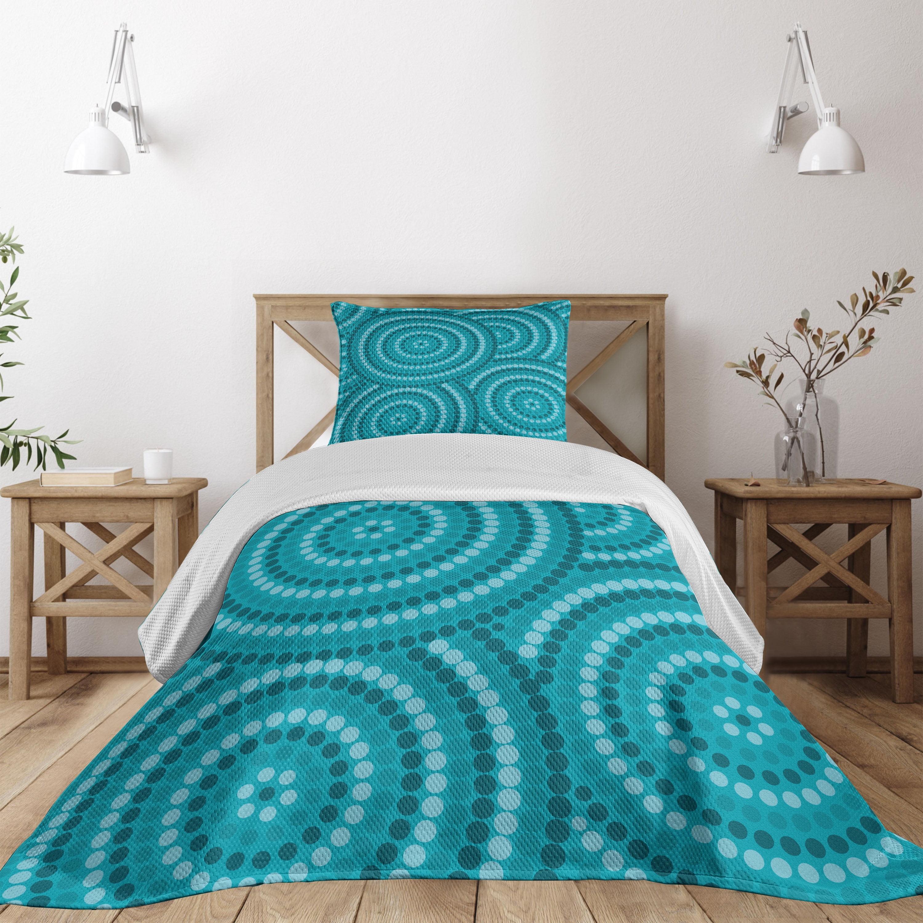 Teal Blue Quilted Twin Bedspread Set with Pillow Sham