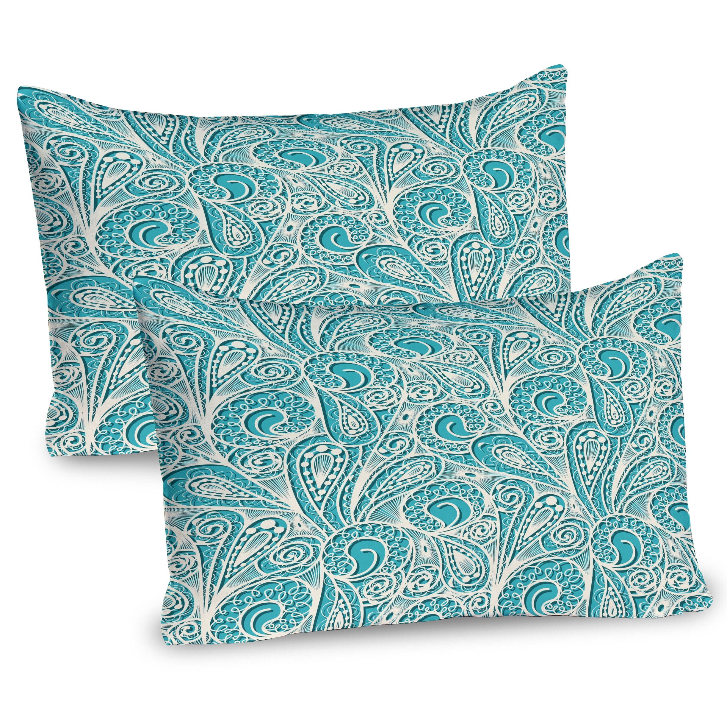 Teal and White Microfiber Pillow Sham Set of 2