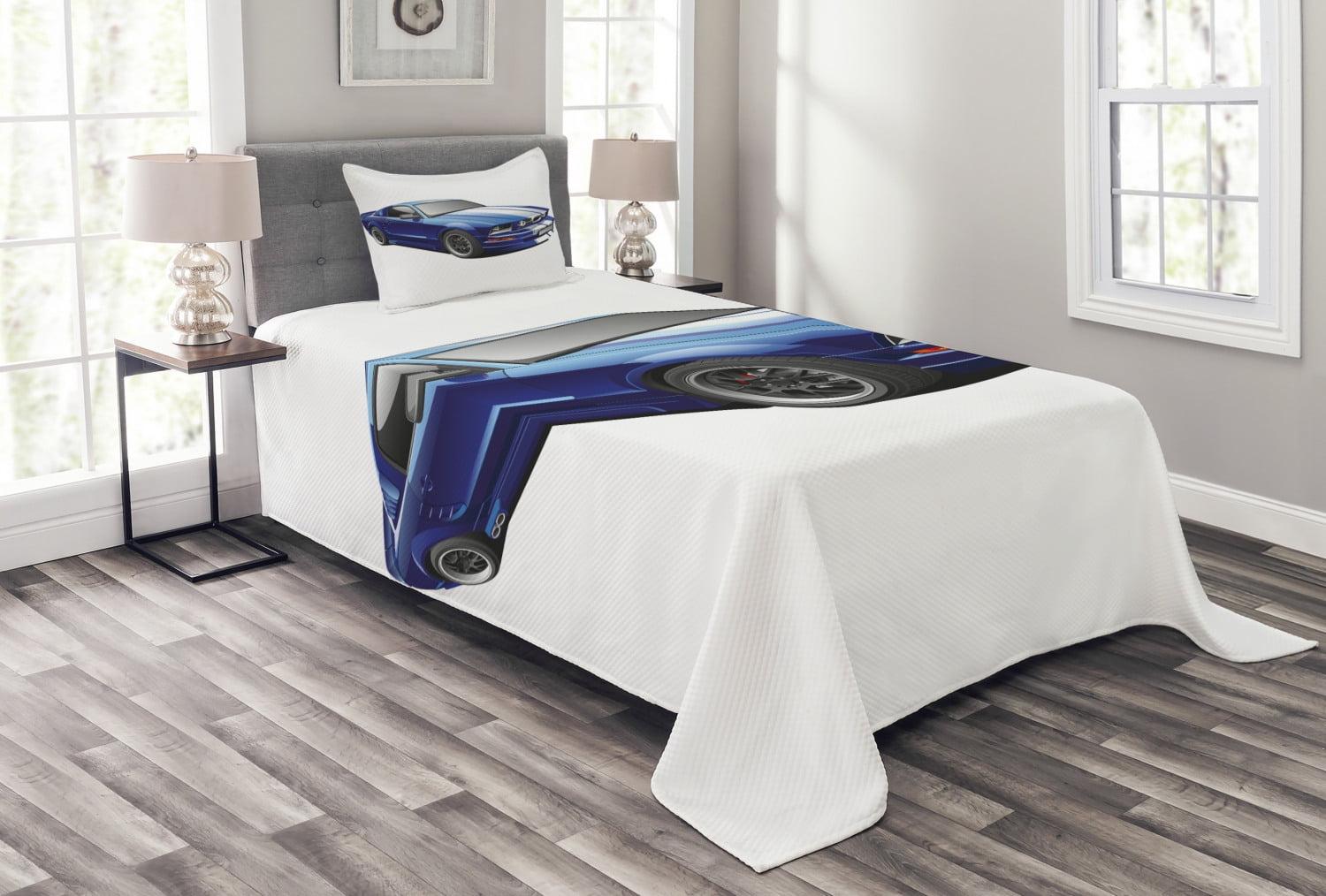 Ambesonne Ambesonne Teen Room Bedspread Set Race Car Vivid Blue Grey