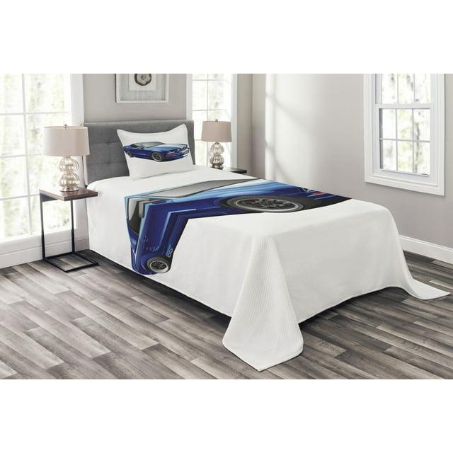 Ambesonne Ambesonne Teen Room Bedspread Set Race Car Vivid Blue Grey