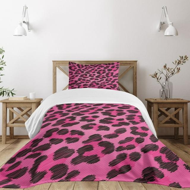 Ambesonne Ambesonne Teen Room Bedspread Set Vibrant Leopard Skin Magenta and Black