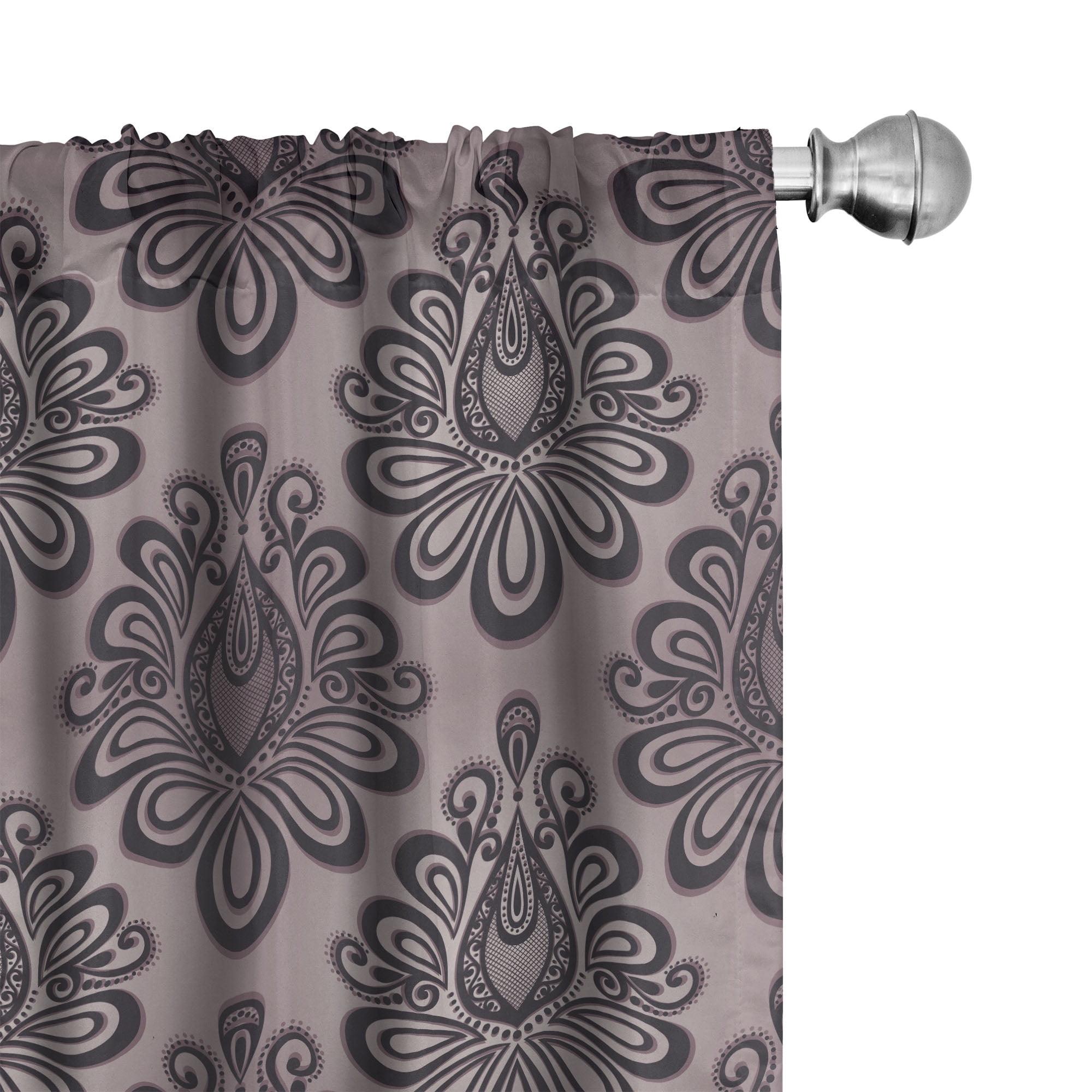 Gray Damask Patterned Polyester Rod Pocket Curtain Panels