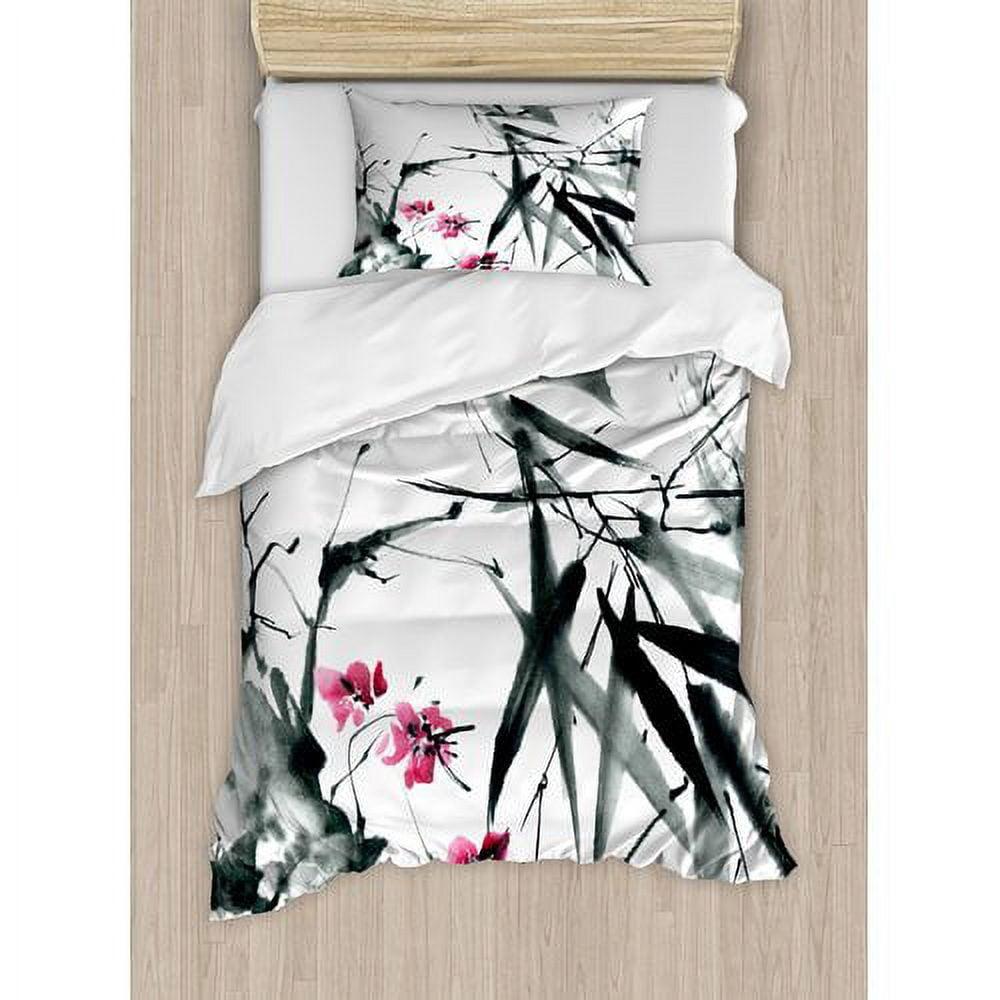 Twin Size Floral Black and White Duvet Cover Set