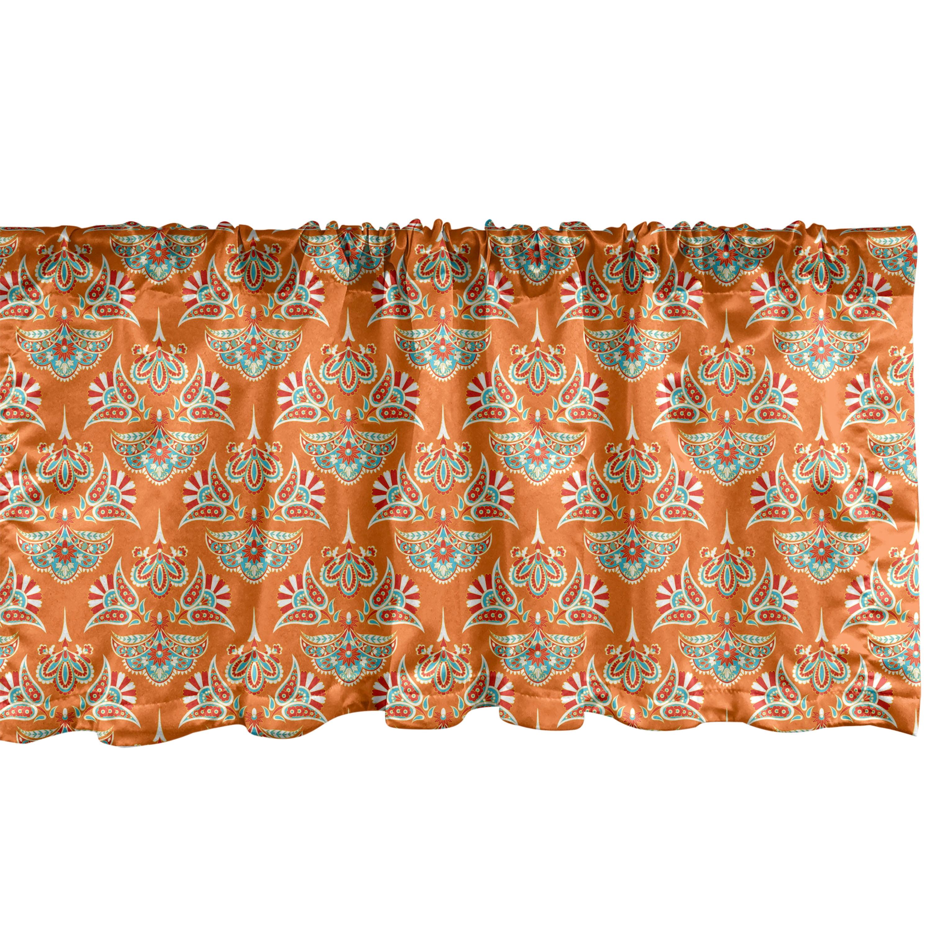 Ambesonne Traditional Valance Pack of 2 Orange Folkloric Damask  Burnt Orange and Seafoam