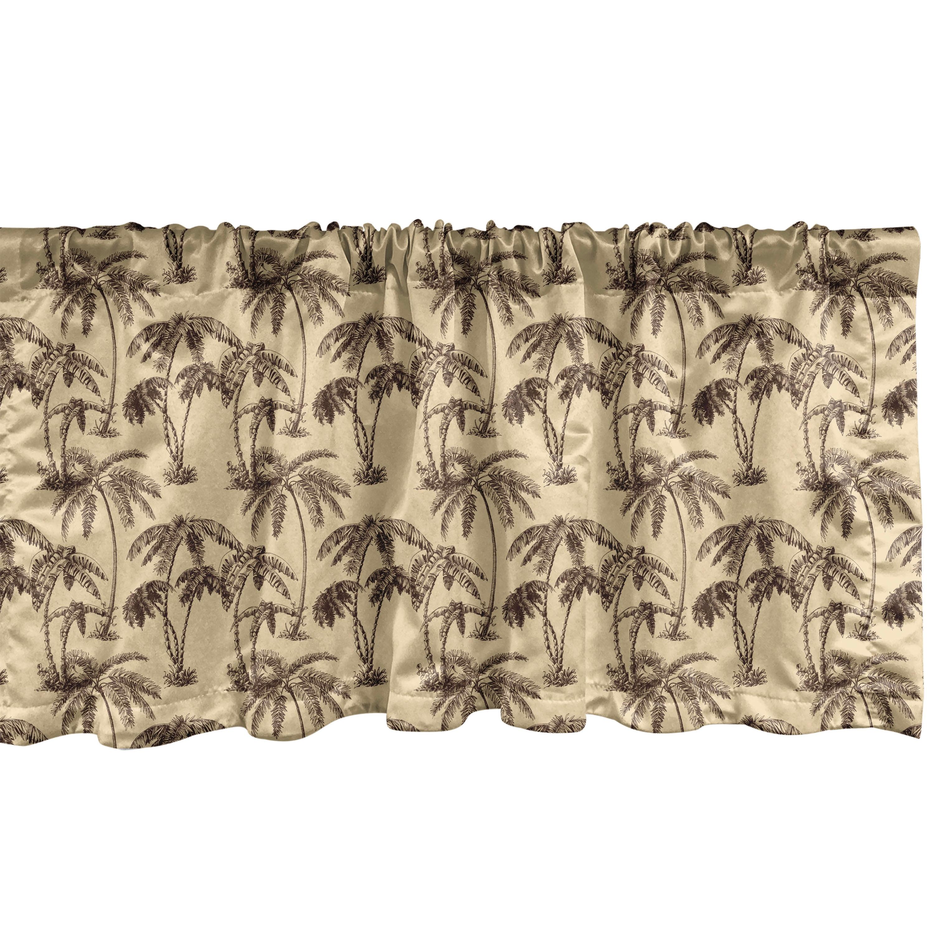 Tropical Palm Trees Sand Brown Satin Rod Pocket Valance