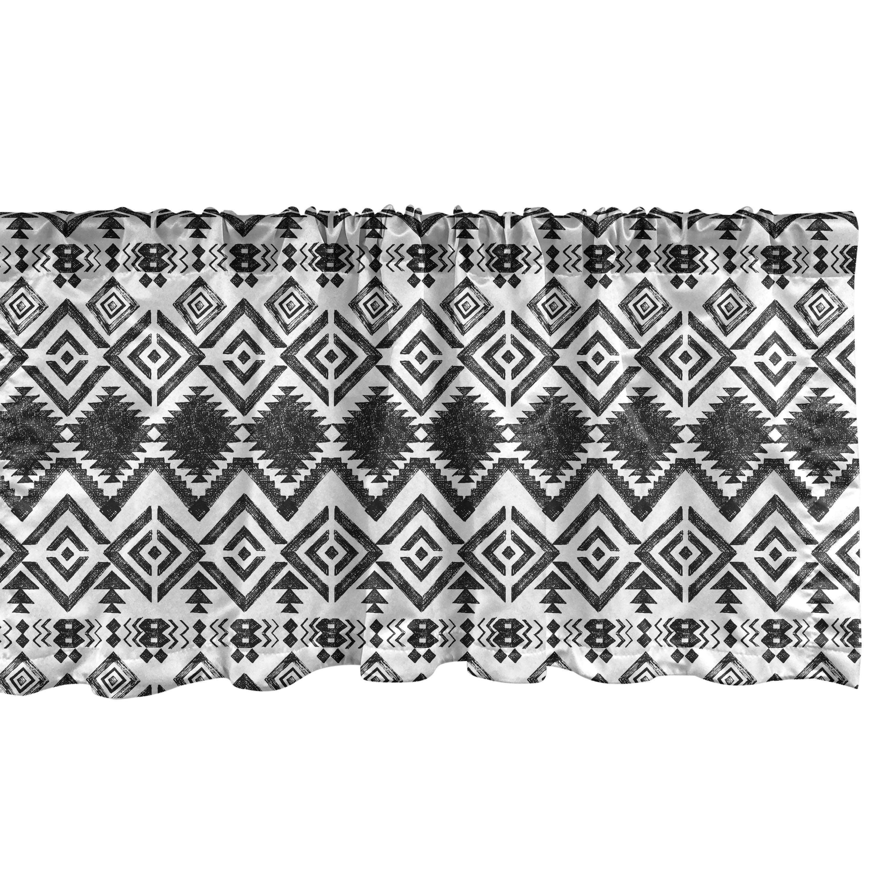 Black and White Aztec Sketched Rod Pocket Valance