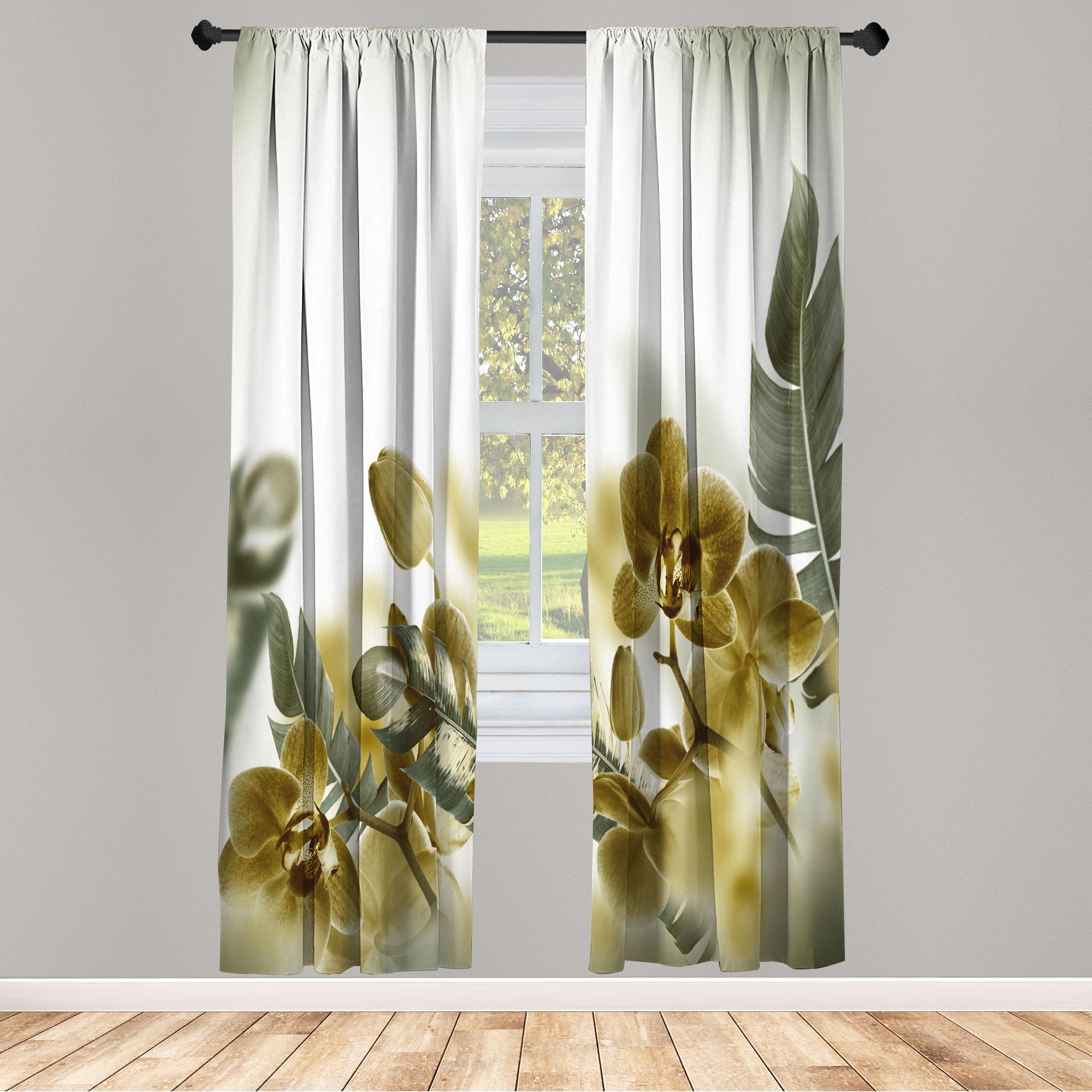 Clay Brown and White Floral Microfiber Curtain Panels, 28" x 84"