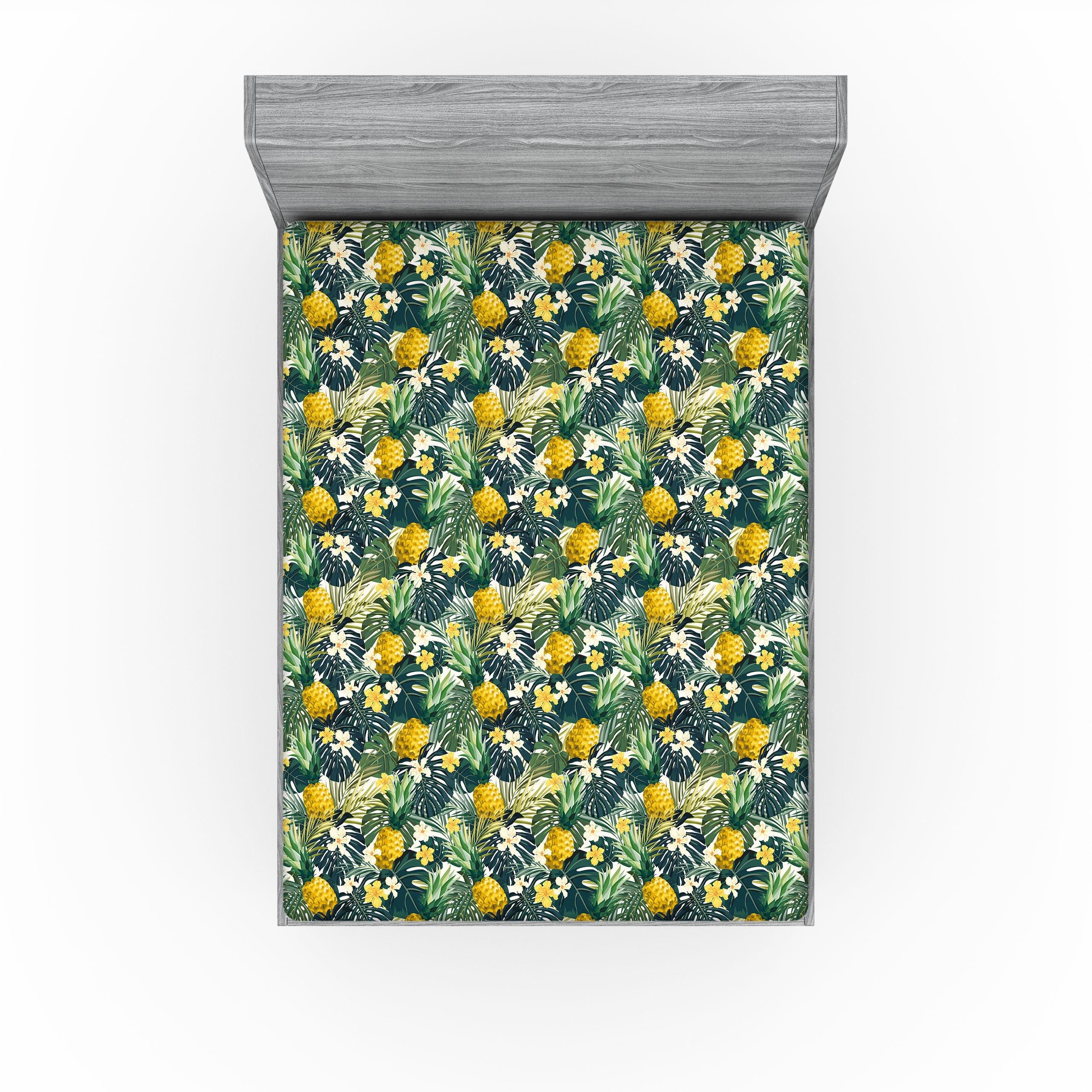 Ambesonne Flower Pattern Fitted Sheet Spring Floral Art Calking Size Peacock Green and White