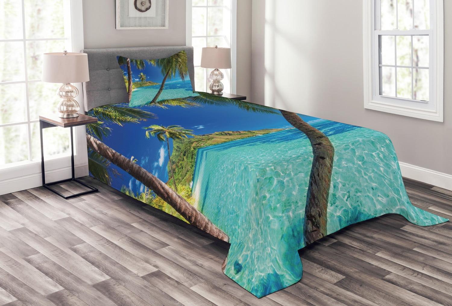 Ambesonne Tropical Bedspread Palm Trees Sea