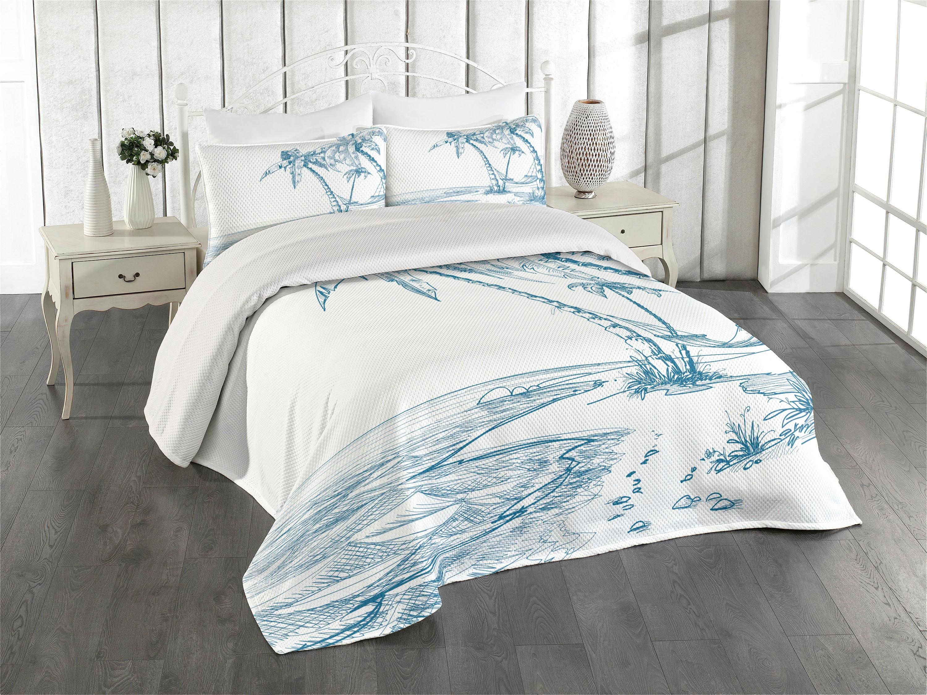 King White Microfiber Quilted Bedspread Set with Palm Tree Design