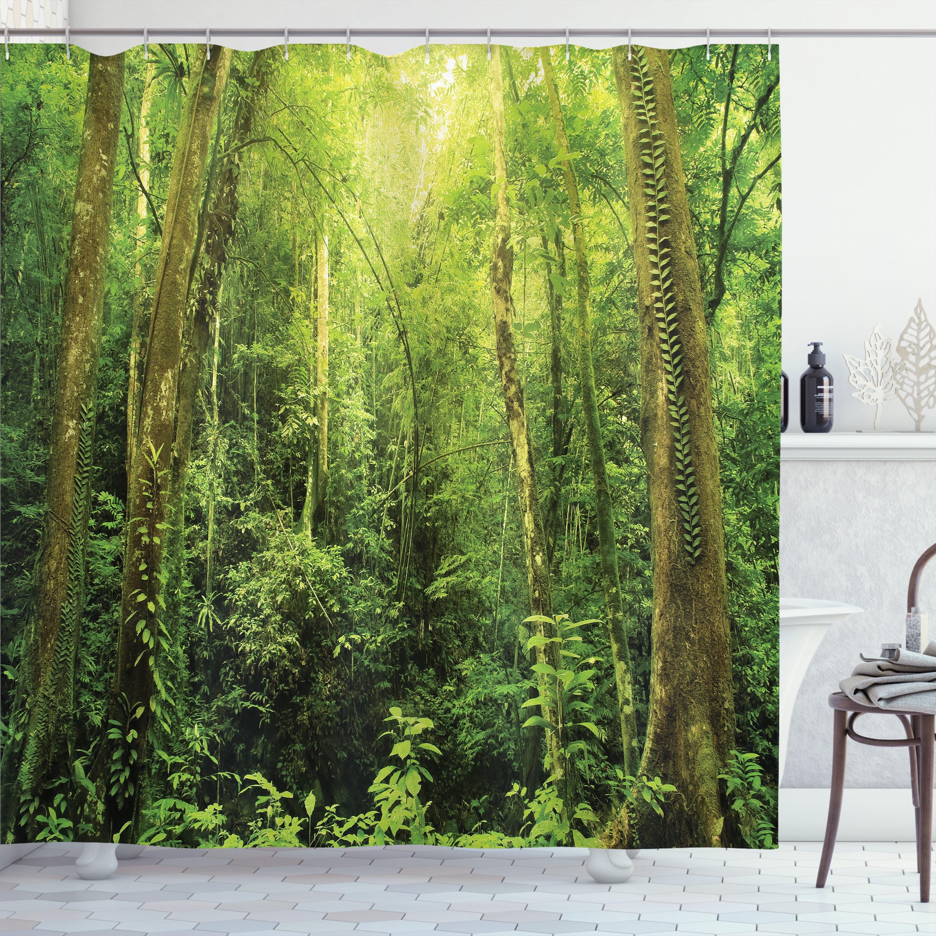 Green and Brown Rainforest Fabric Shower Curtain 69" x 70"