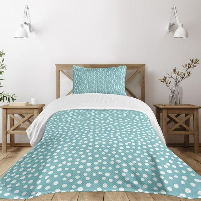 Ambesonne Ambesonne Turquoise Bedspread Set 2 Pcs Polka Dots Romantic Art Twin White and Pale Blue