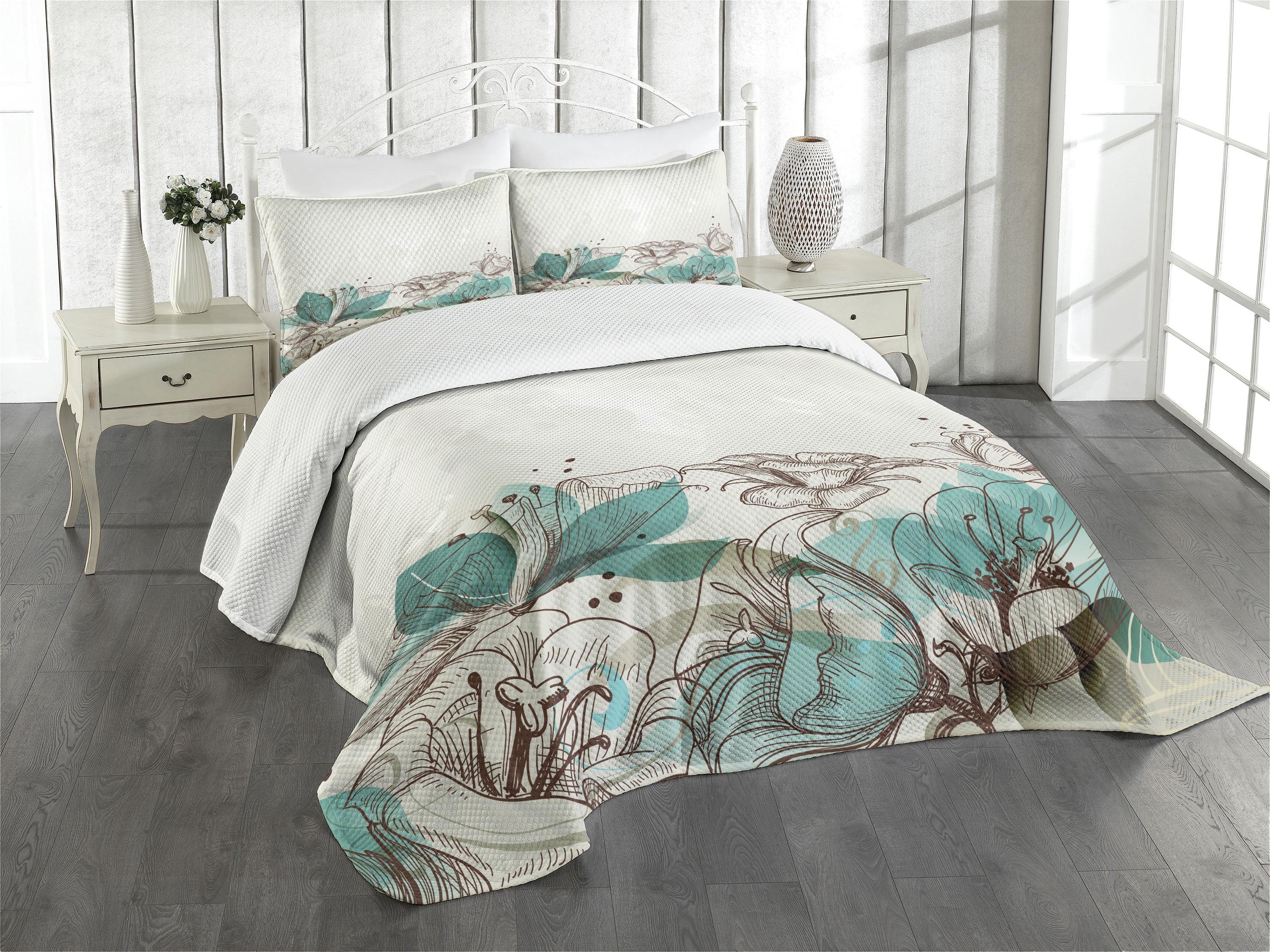 Ambesonne Turquoise Bedspread Retro Hibiscus