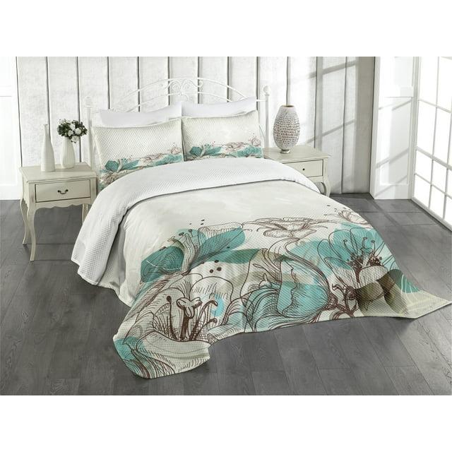 Ambesonne Ambesonne Turquoise Bedspread Retro Hibiscus