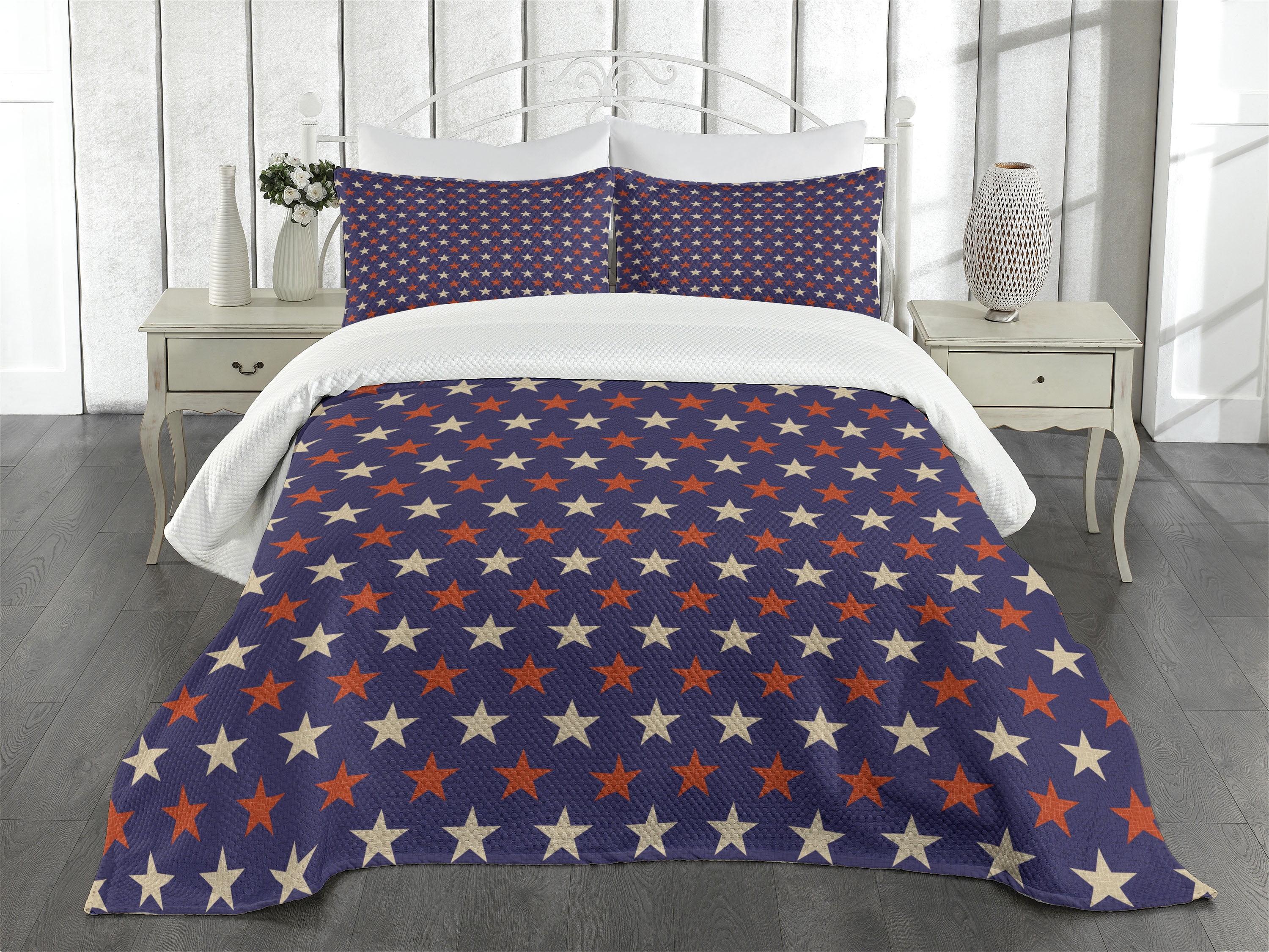 Ambesonne Ambesonne USA Bedspread Set Vintage Patriotic Colors Dark Blue Cream Red
