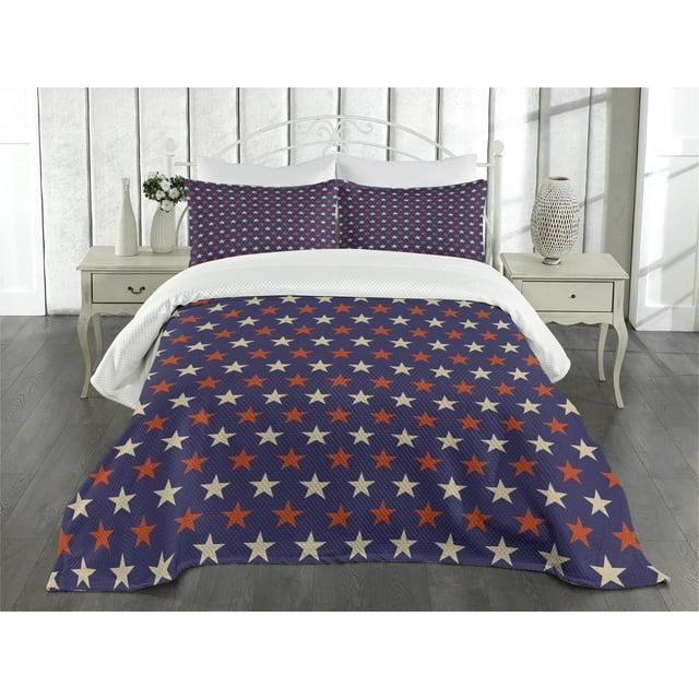 Ambesonne Ambesonne USA Bedspread Set Vintage Patriotic Colors Dark Blue Cream Red