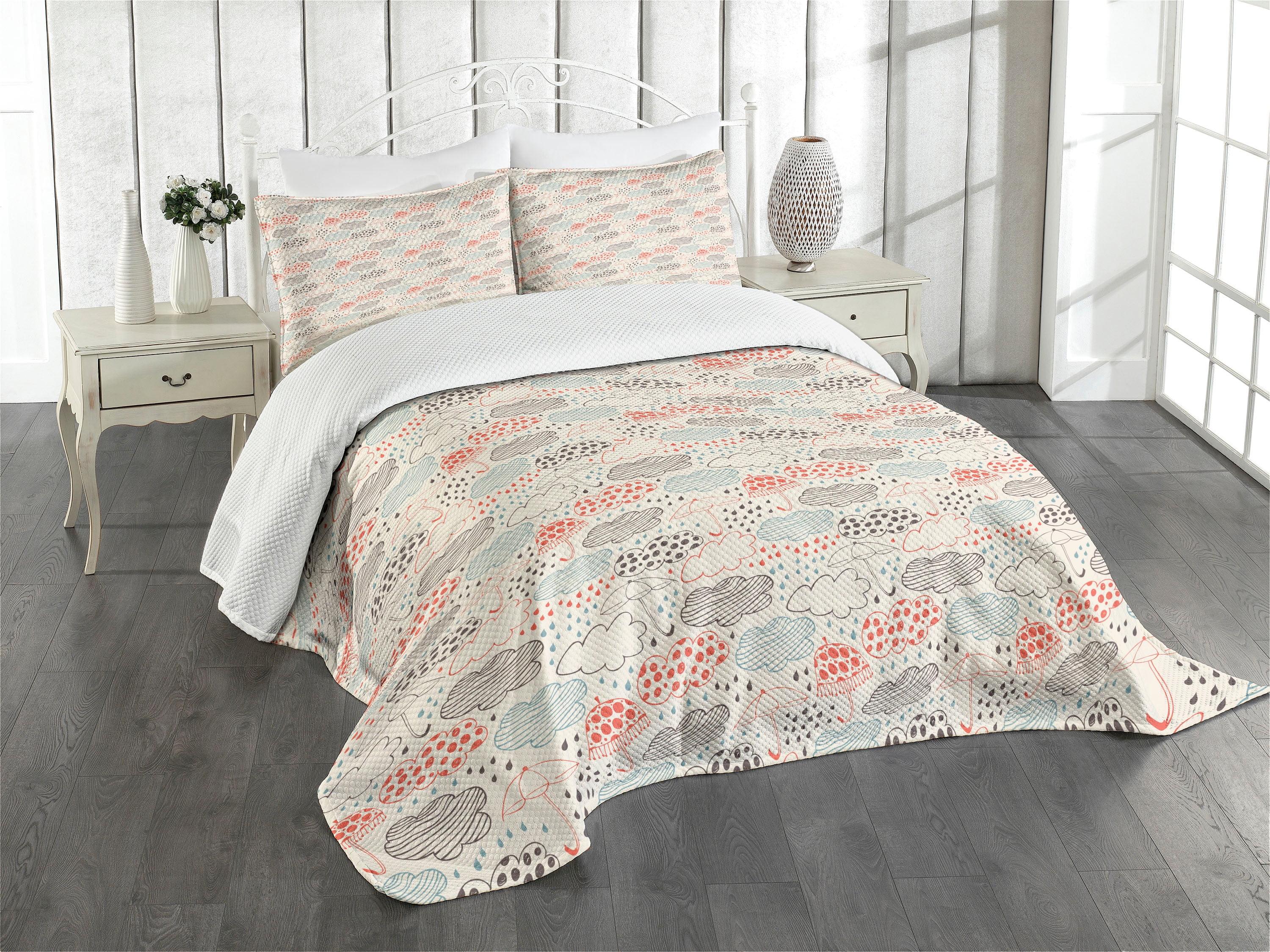 Ambesonne Ambesonne Umbrella Bedspread Set Ornate Clouds Downpour Multicolor