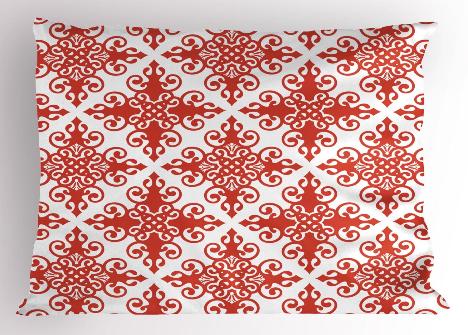 Ambesonne Valentine's Day Pillow Sham, Western Scroll Art, 36" X 20", White Red