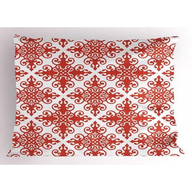 Ambesonne Valentine's Day Pillow Sham, Western Scroll Art, 36" X 20", White Red