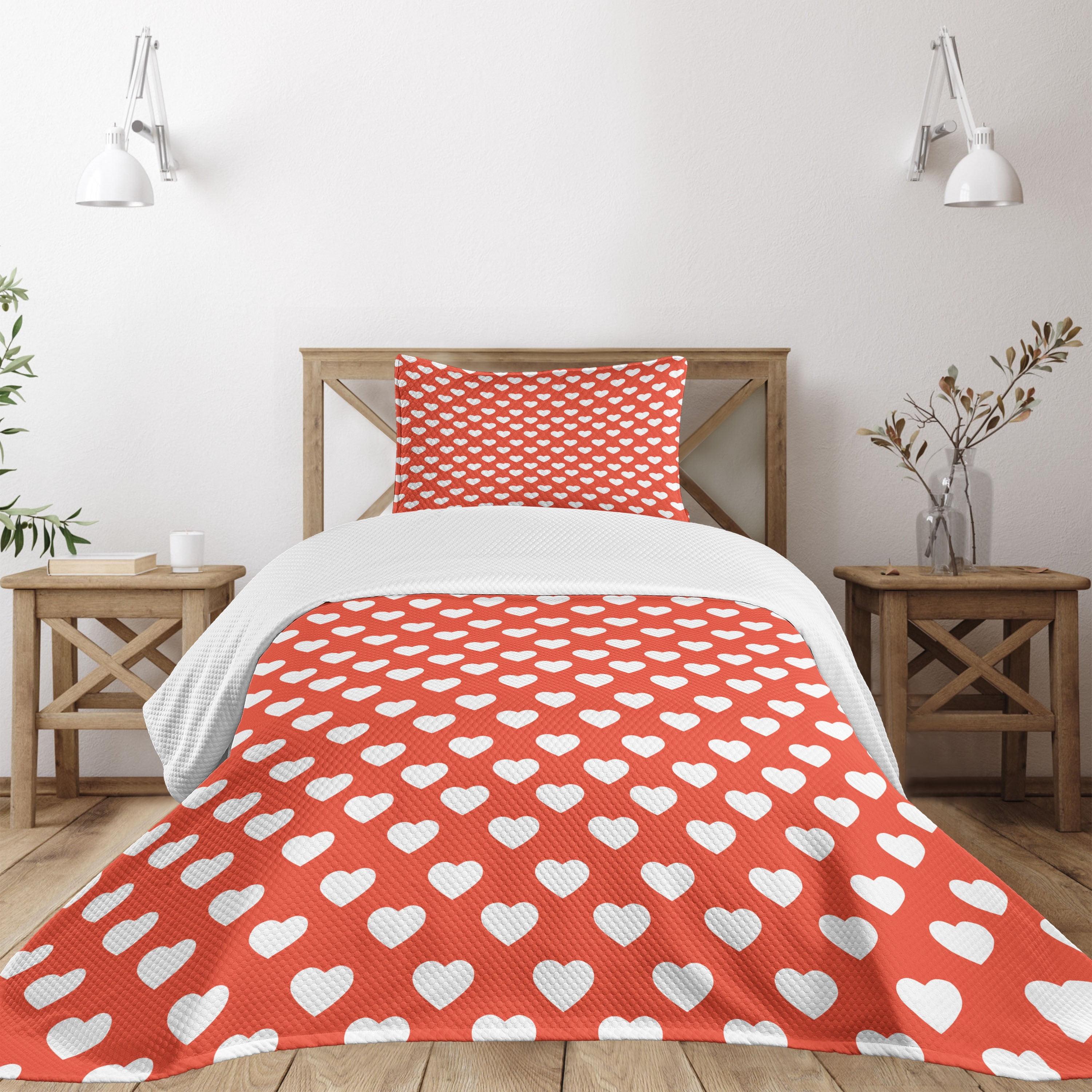 Twin White and Vermilion Quilted Bedspread Set