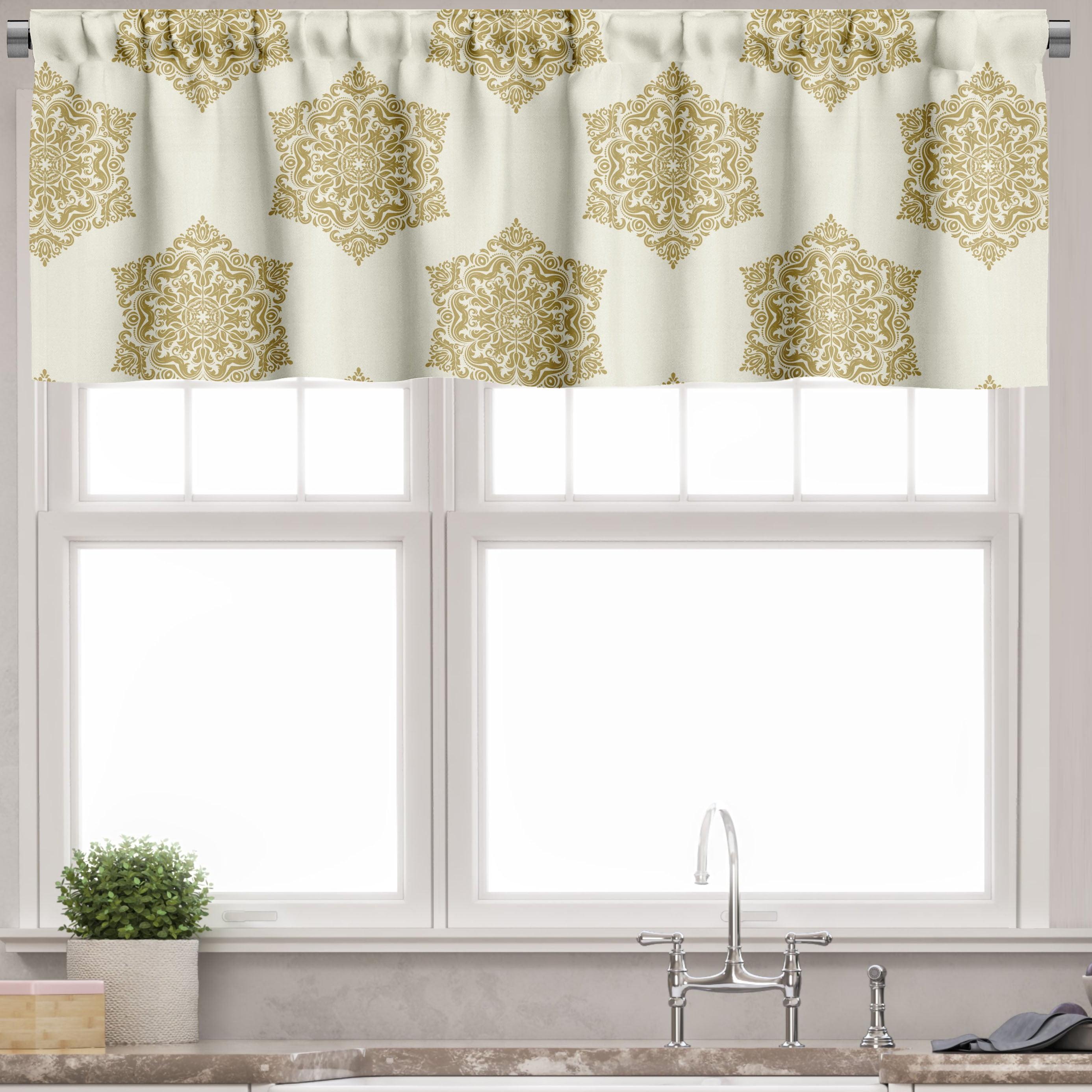 Victorian Eggshell and Khaki Satin Damask Valance Set