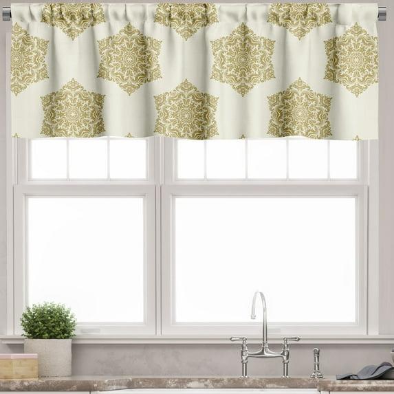 Ambesonne Ambesonne Victorian Valance Pack of 2 Damask Inspired Motifs Eggshell Dark Khaki