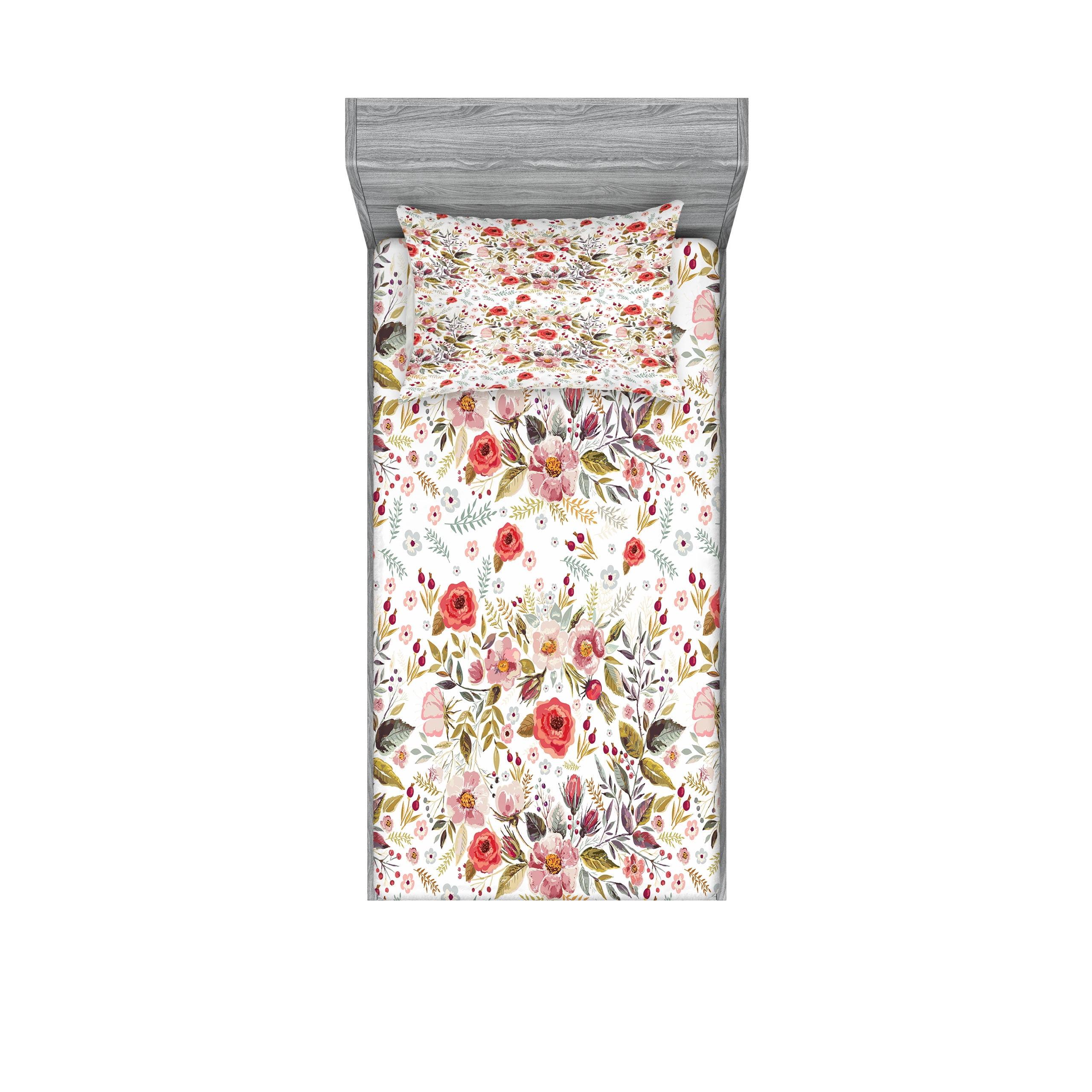 Ambesonne Microfiber Floral Sheet Set