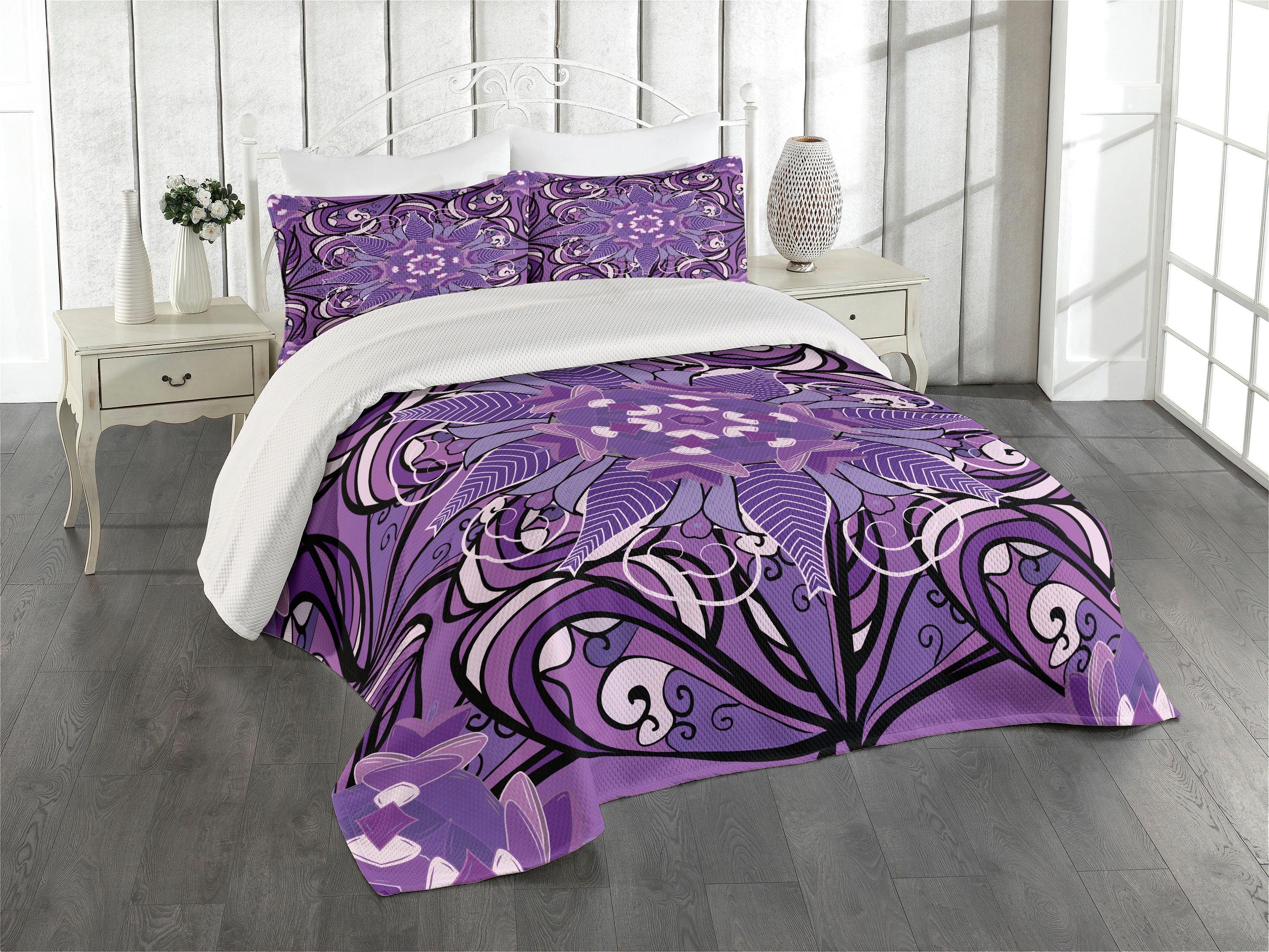 Ambesonne Ambesonne Eggplant Bedspread Set Vintage Purple Mandala Purple
