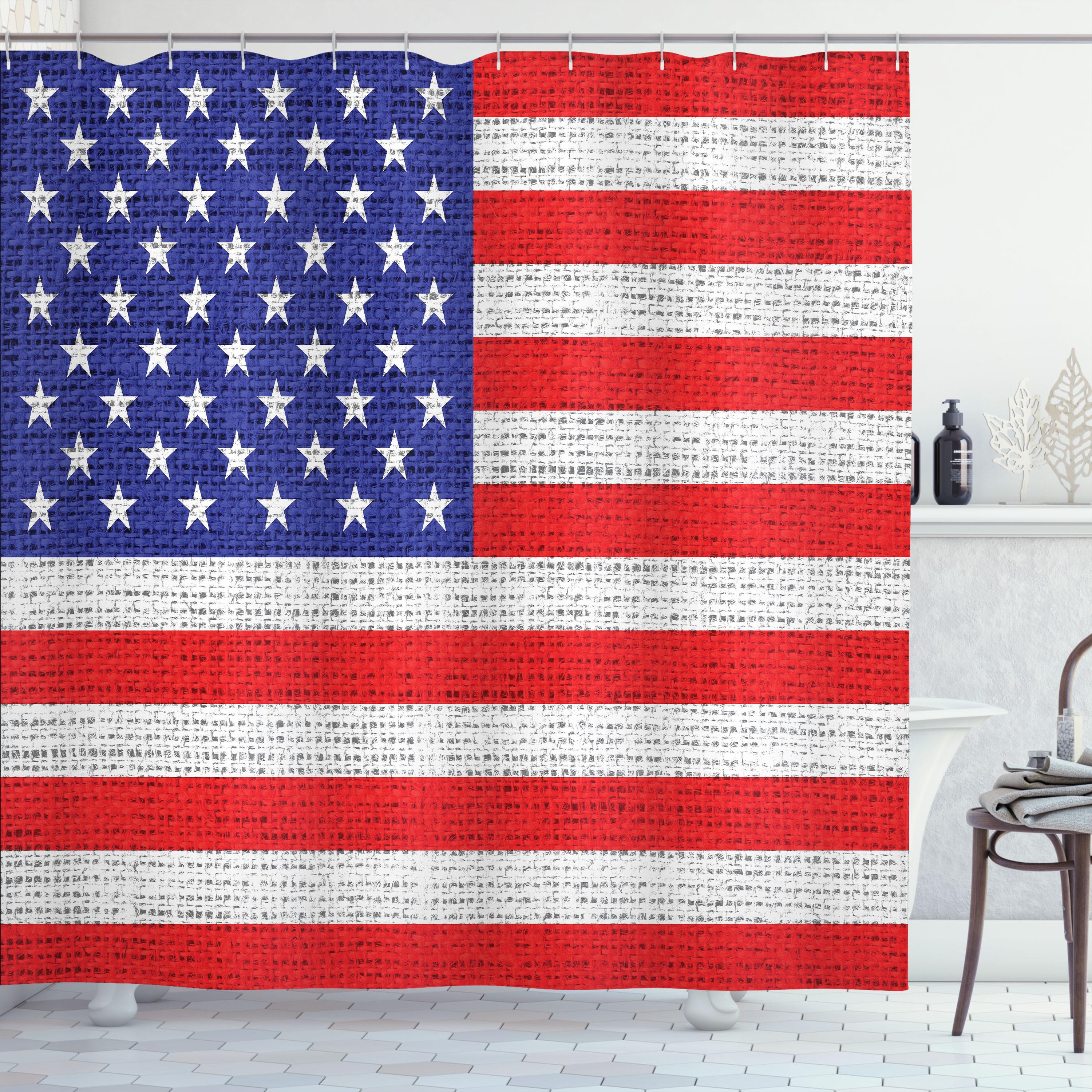 Ambesonne Vintage Shower Curtain, American Freedom Theme, 69"Wx70"L, White Blue and Vermilion