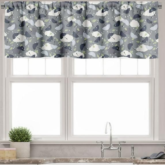 Ambesonne Ambesonne Weather Valance Pack of 2 Rain and Umbrella Patterns Pale Green and White