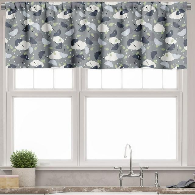 Ambesonne Ambesonne Weather Valance Pack of 2 Rain and Umbrella Patterns Pale Green and White