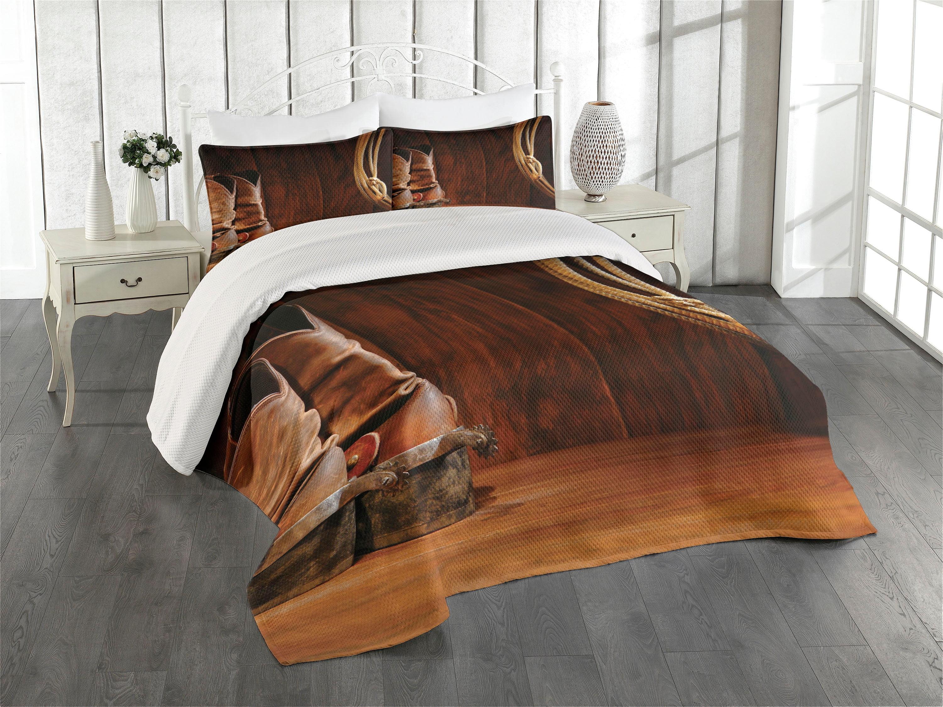 Ambesonne Ambesonne Western Bedspread Set Rustic Rodeo Cowboy Brown