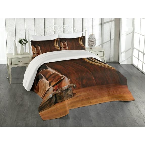 Ambesonne Ambesonne Western Bedspread Set Rustic Rodeo Cowboy Brown