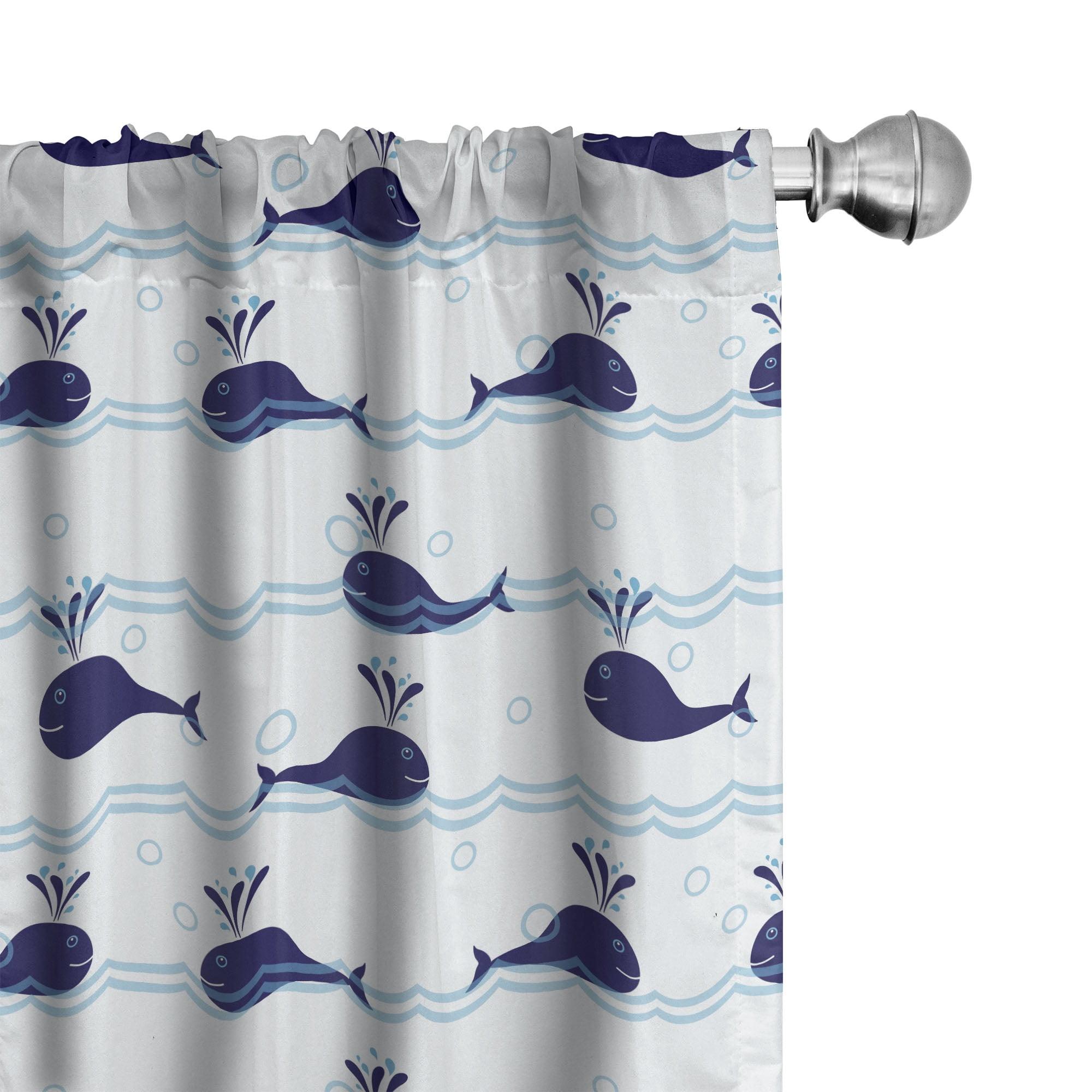 Pale Blue Navy Whale Print Room-Darkening Curtain Panels