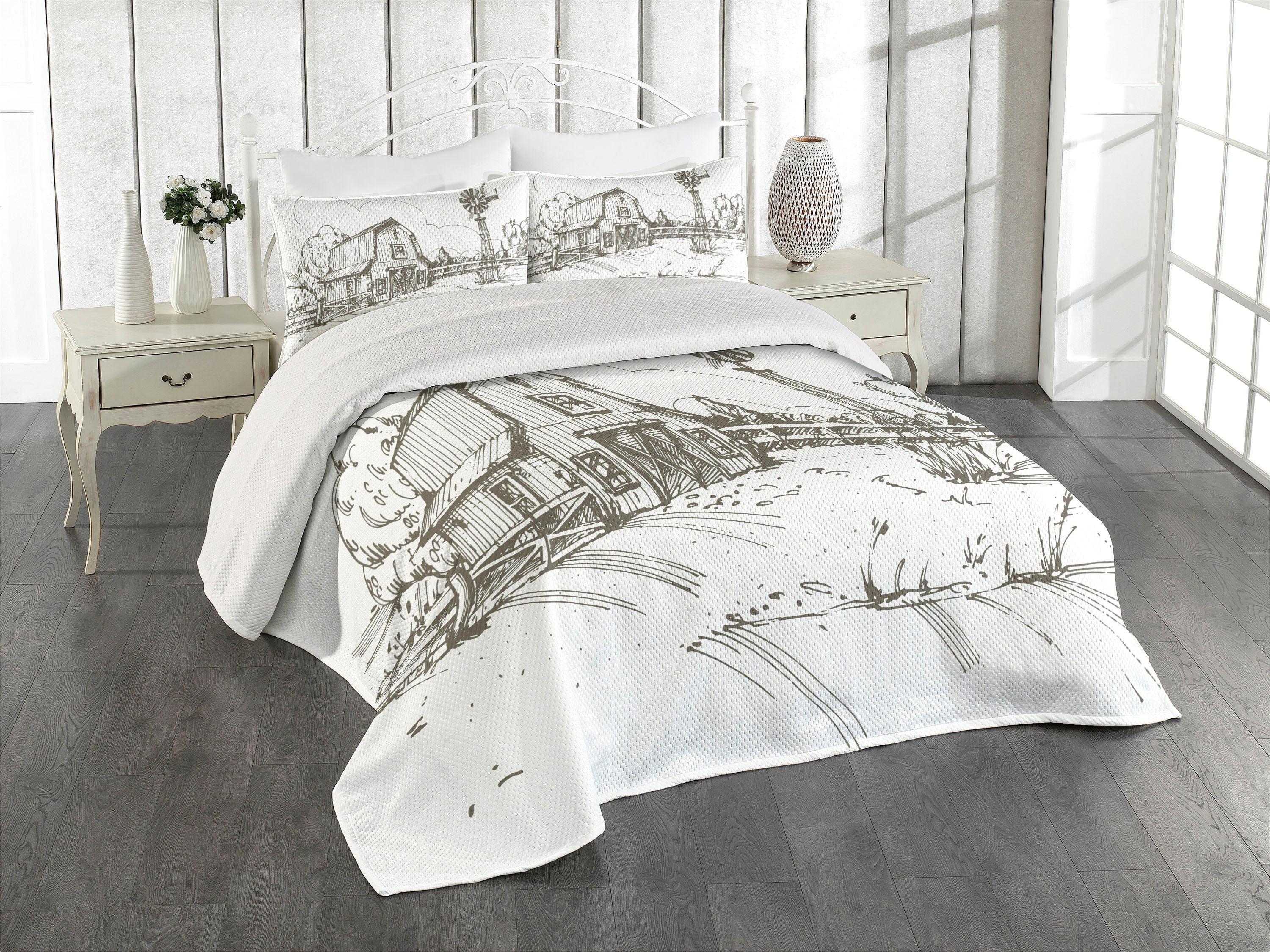 Twin White Quilted Bedspread Set with Farmhouse Design