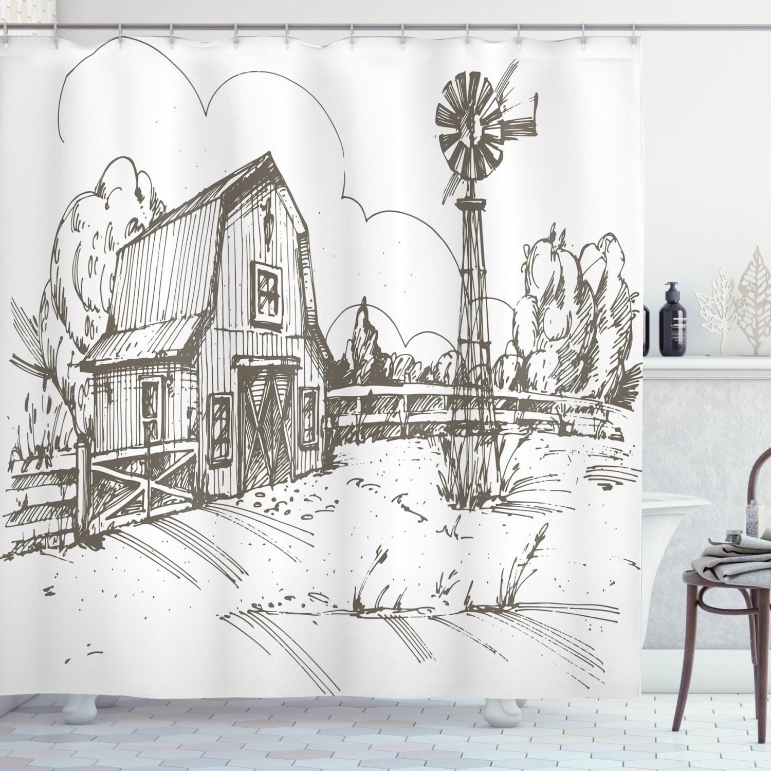 Rustic Farmhouse Barn Blackout Fabric Shower Curtain