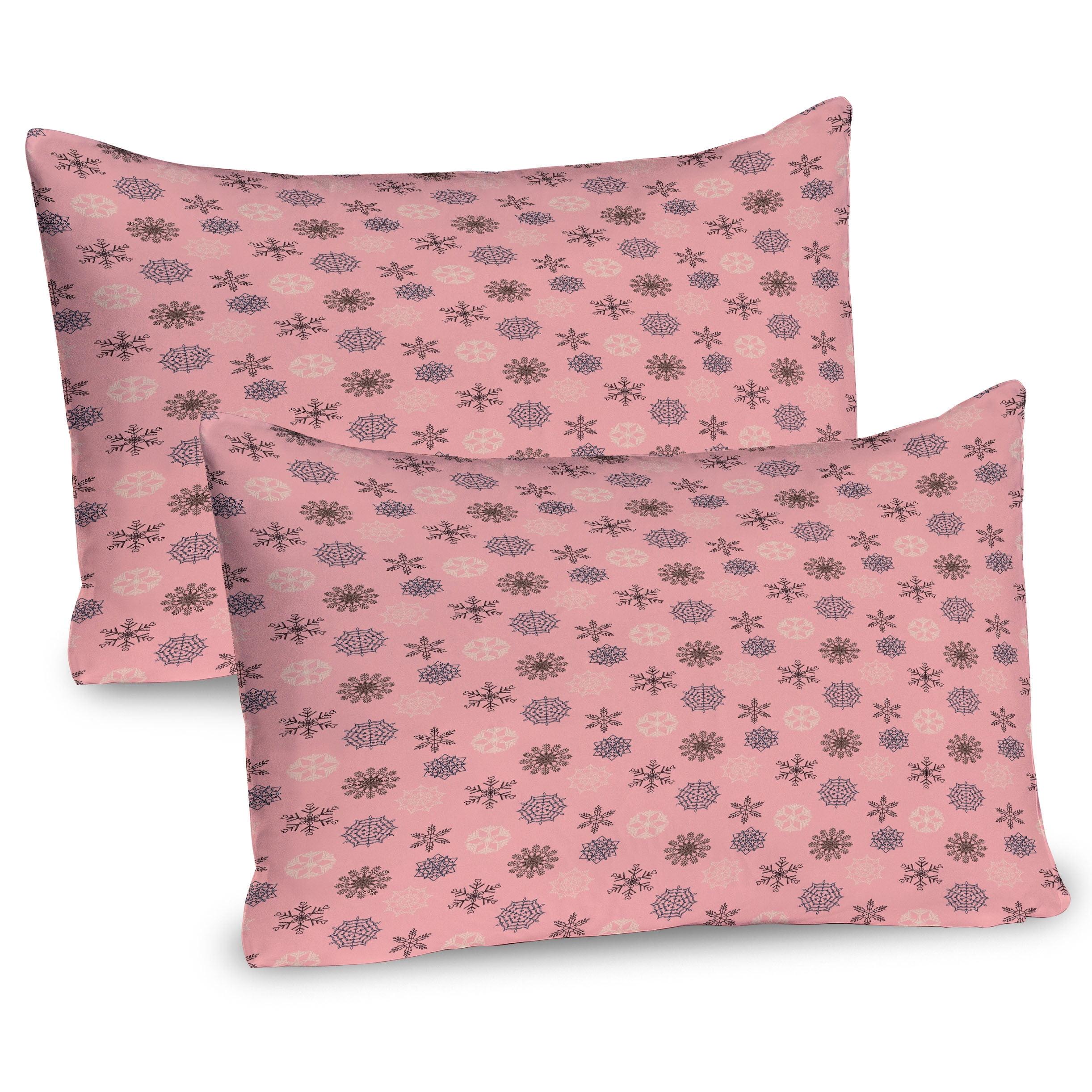 Ambesonne Winter Pillow Sham 2 Pack Different Snowflakes Pale Pink and Dark Cocoa