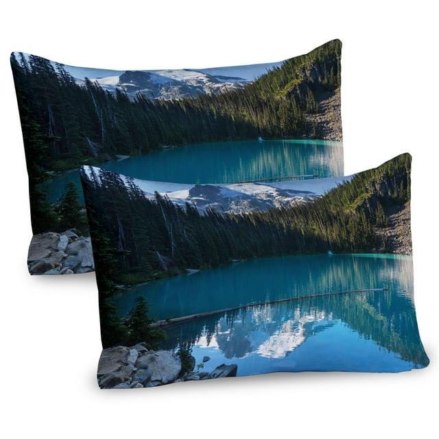 Ambesonne Ambesonne Winter Pillow Sham 2 Pack Snowy Frozen Mountain Blue White Green