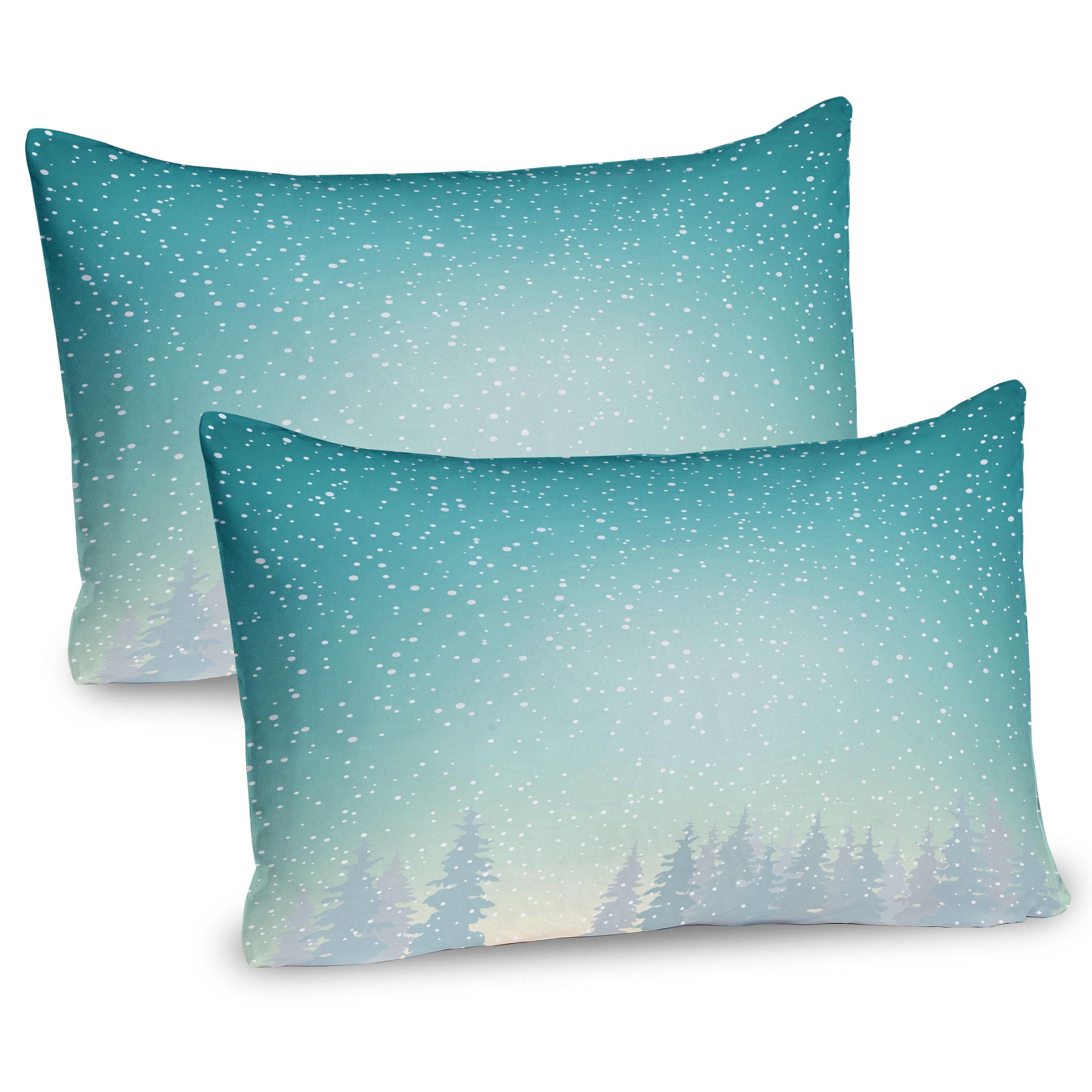 Turquoise and White Microfiber Winter Forest Pillow Shams, 20" x 26", Set of 2