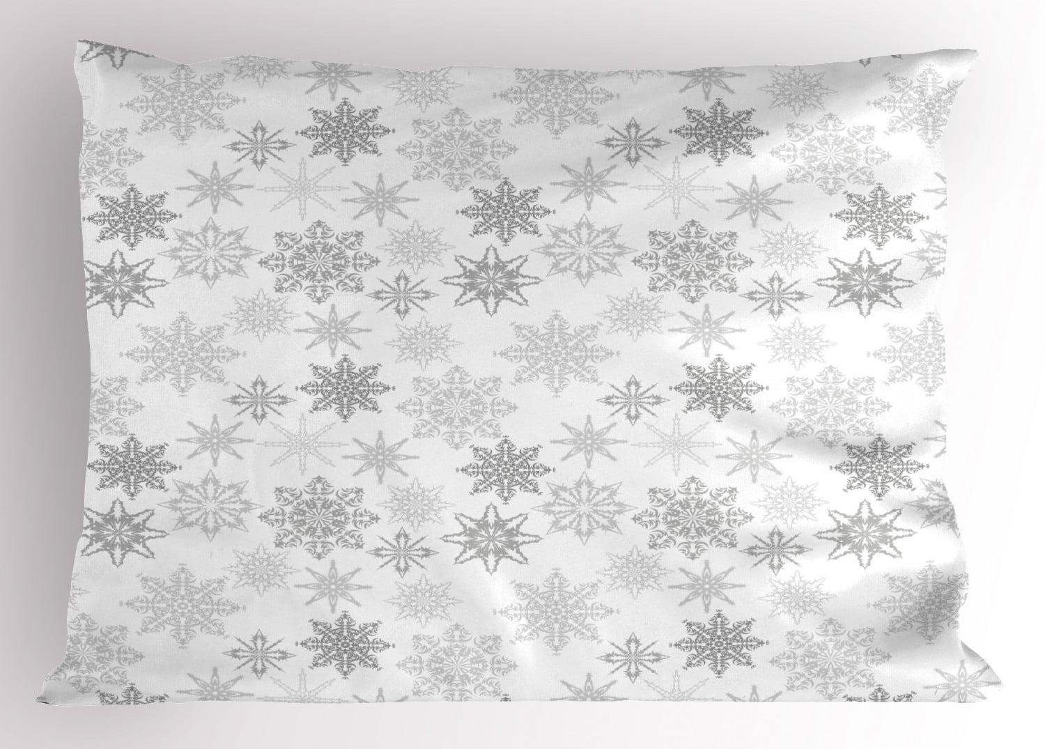 Winter Snowflake Patterned Gray and White Polyester Pillow Sham