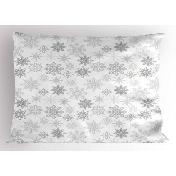 Ambesonne Winter Pillow Sham, Ornate Crystals of Ice, 26" X 20", Grey Grey White
